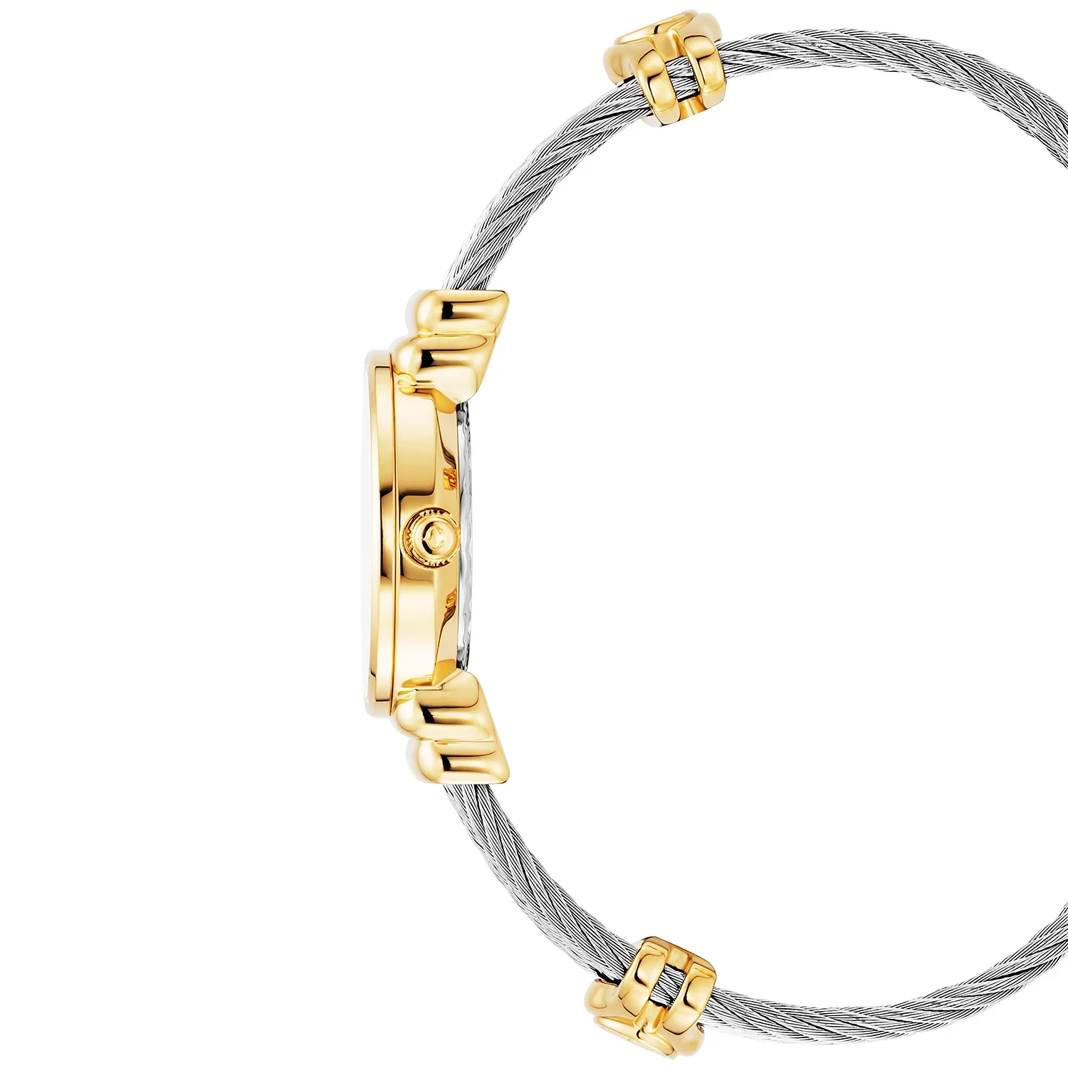 ST TROPEZ® ICON, 24.5MM, QUARTZ CALIBRE, WHITE MOTHER-OF-PEARL WITH 12 CZ STONES DIAL, STEEL YELLOW GOLD PVD "CHARRIOL CHARRIOL" BEZEL, STEEL CABLE BRACELET & YELLOW GOLD PVD DECORS - Image 3