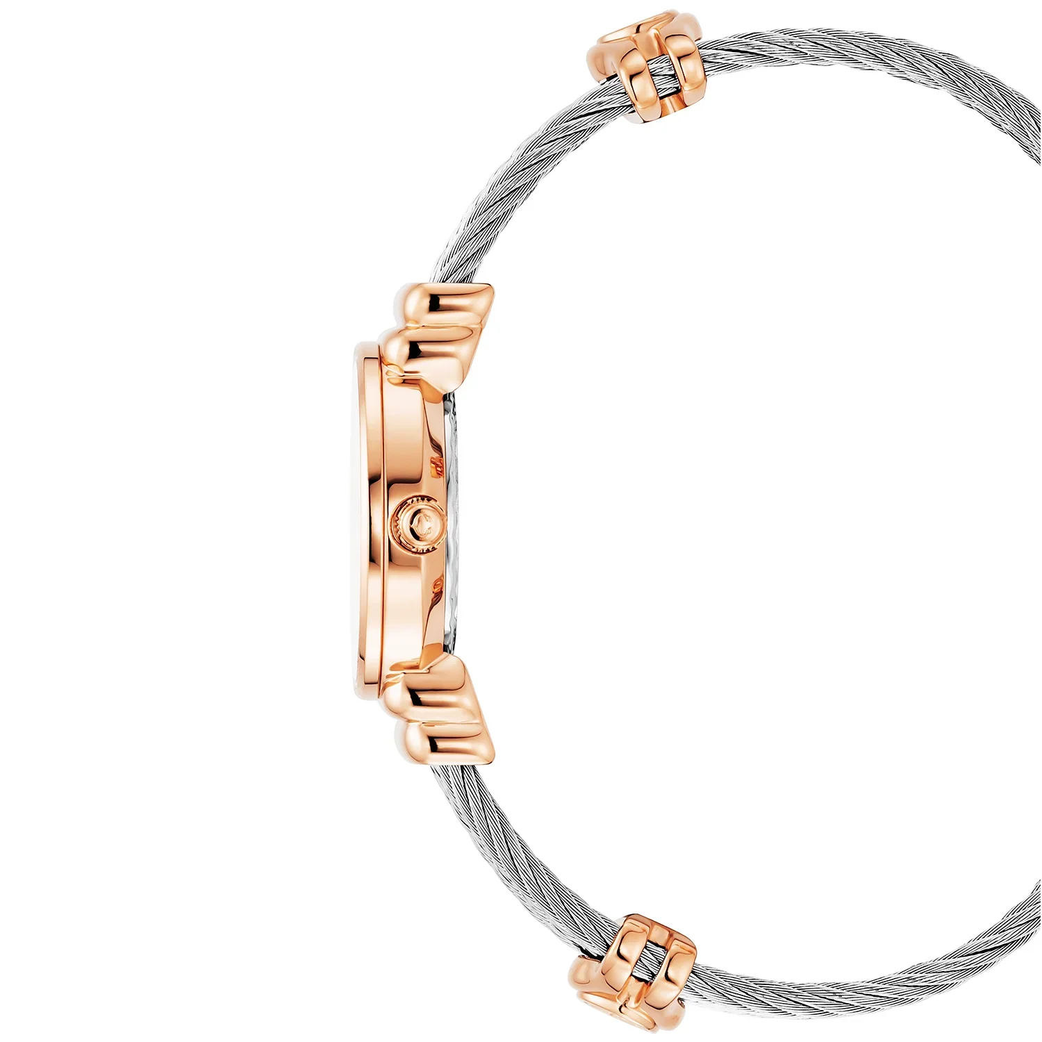 ST TROPEZ® ICON, 24.5MM, QUARTZ CALIBRE, WHITE MOTHER-OF-PEARL WITH 12 CZ STONES DIAL, STEEL ROSE GOLD PVD "CHARRIOL CHARRIOL" BEZEL, STEEL CABLE BRACELET & ROSE GOLD PVD DECORS - Image 3