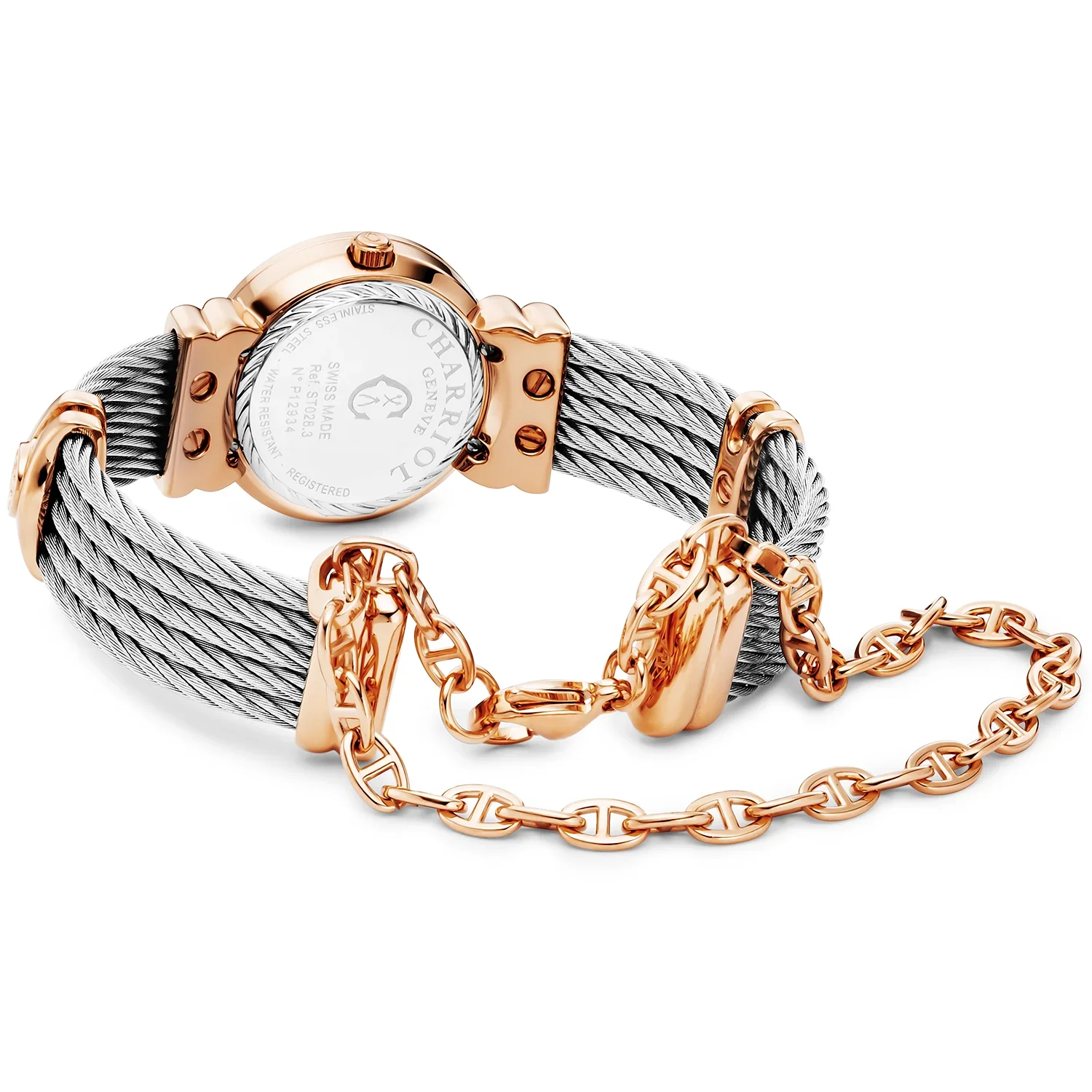 ST TROPEZ® ICON, 24.5MM, QUARTZ CALIBRE, ROSE MOTHER-OF-PEARL WITH 12 CZ STONES DIAL, STEEL ROSE GOLD PVD "CHARRIOL CHARRIOL" BEZEL, STEEL CABLE BRACELET & ROSE GOLD PVD DECORS - Image 2