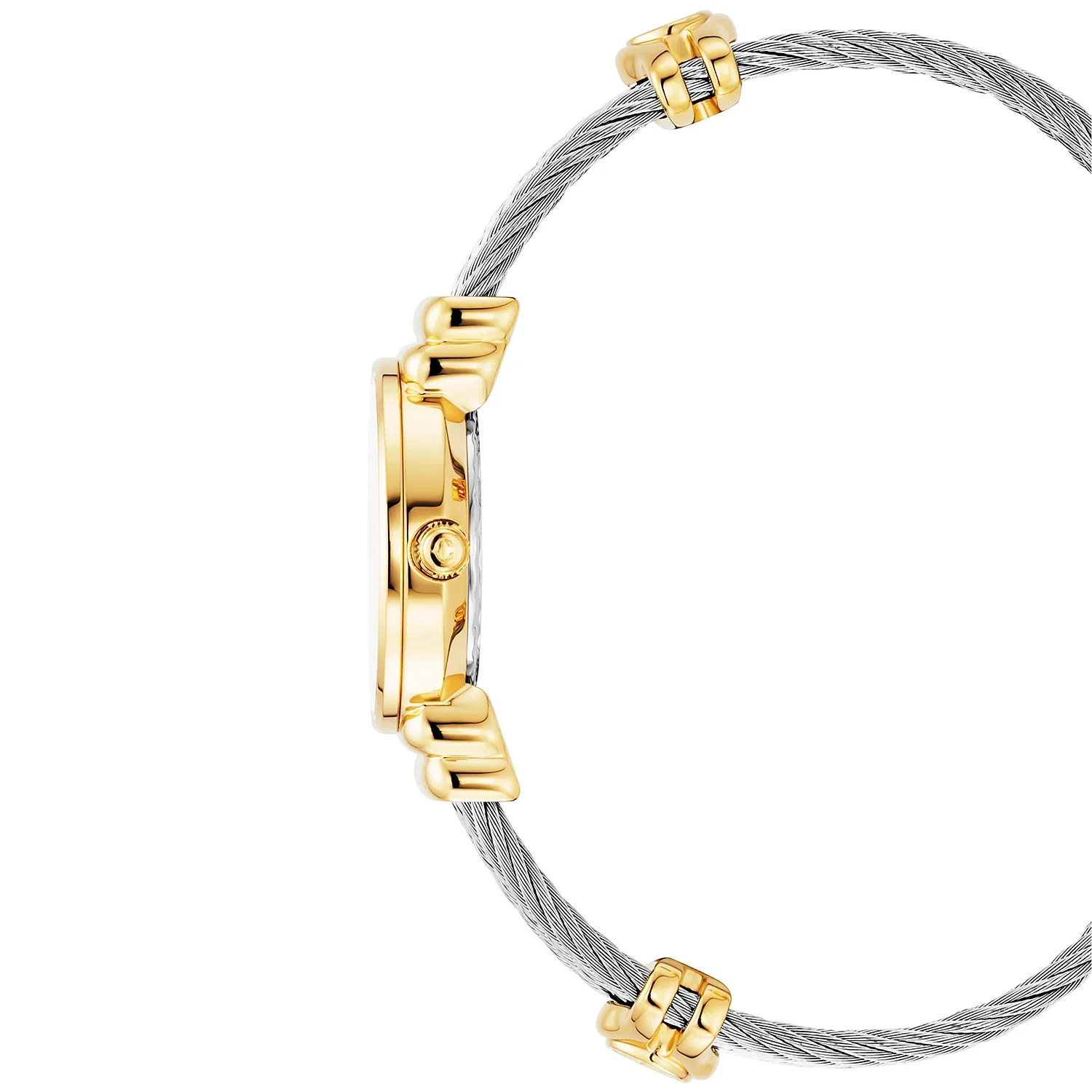 ST TROPEZ® ICON, 24.5MM, QUARTZ CALIBRE, ROSE MOTHER-OF-PEARL WITH 12 CZ STONES DIAL, STEEL YELLOW GOLD PVD ROMAN BEZEL, STEEL CABLE BRACELET & YELLOW GOLD PVD DECORS - Image 3