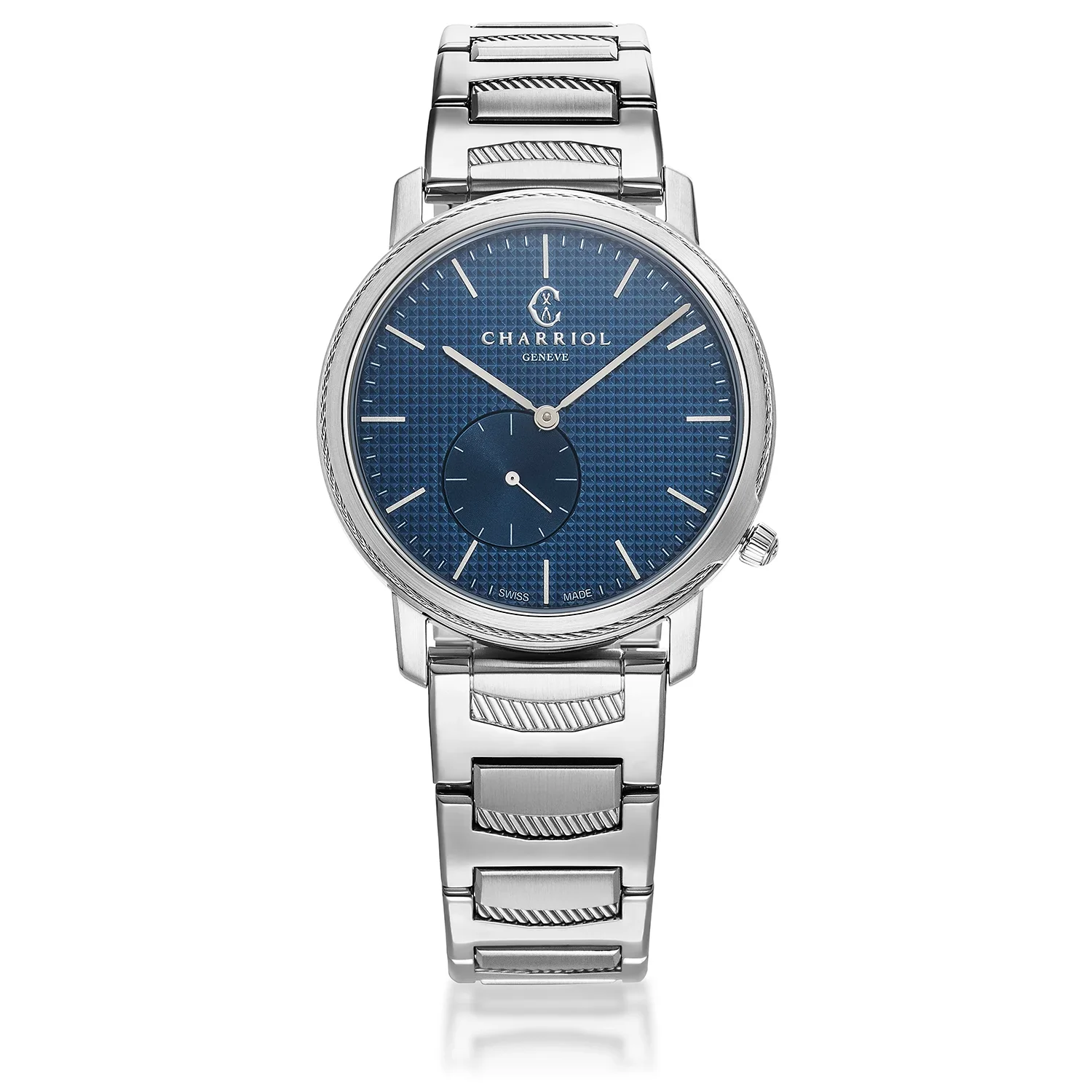 CELTIC® LEGACY, 40MM, QUARTZ CALIBRE, BLUE "CLOUS DE PARIS" DIAL, STEEL BEZEL, METAL BRACELET