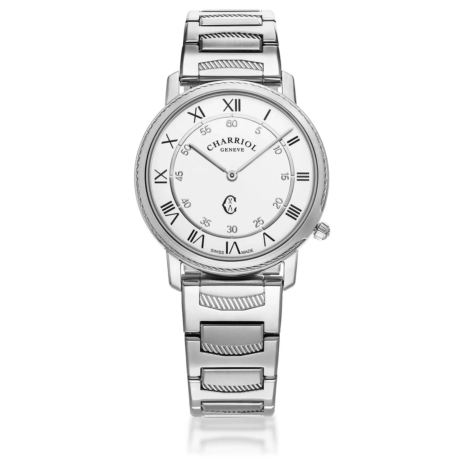 CELTIC® LEGACY, 40MM, QUARTZ CALIBRE, STEEL BEZEL, WHITE WITH ROMAN NUMERALS DIAL, STEEL METAL BRACELET