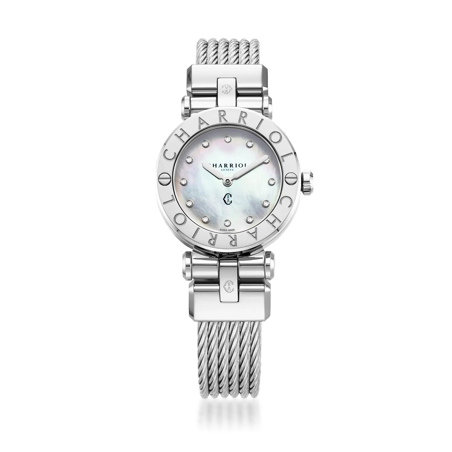 NAVIGATOR CRUISE, 28MM, QUARTZ CALIBRE, MOTHER-OF-PEARL WITH 12 DIAMONDS DIAL, "CHARRIOL CHARRIOL" BEZEL, STEEL CABLE INTERCHANGEABLE BRACELET - Image 4