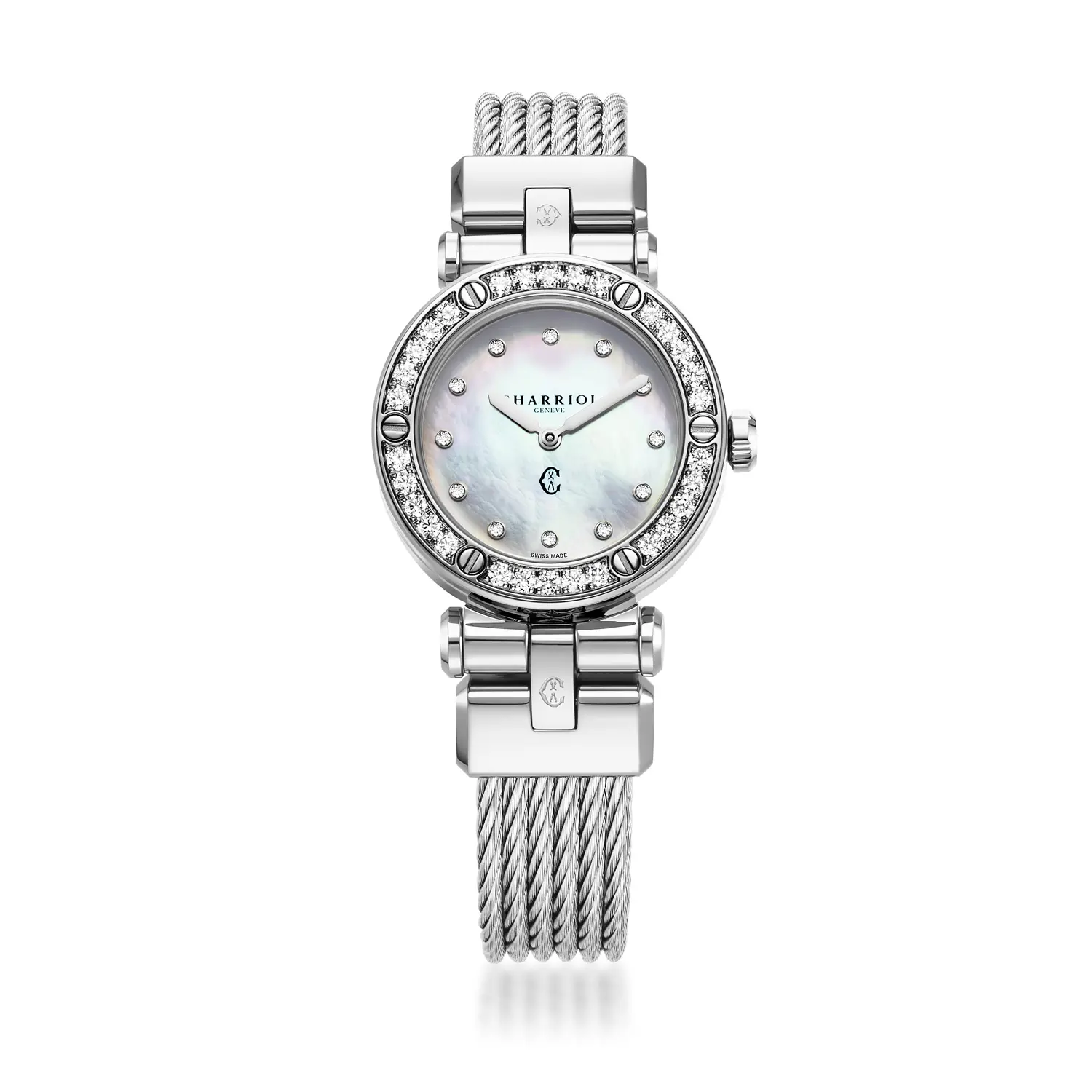 NAVIGATOR CRUISE, 28MM, QUARTZ CALIBRE, MOTHER-OF-PEARL WITH 12 DIAMONDS DIAL, 30 FULL CUT DIAMONDS WITH 6 SCREWS BEZEL, STEEL CABLE INTERCHANGEABLE BRACELET - Image 4