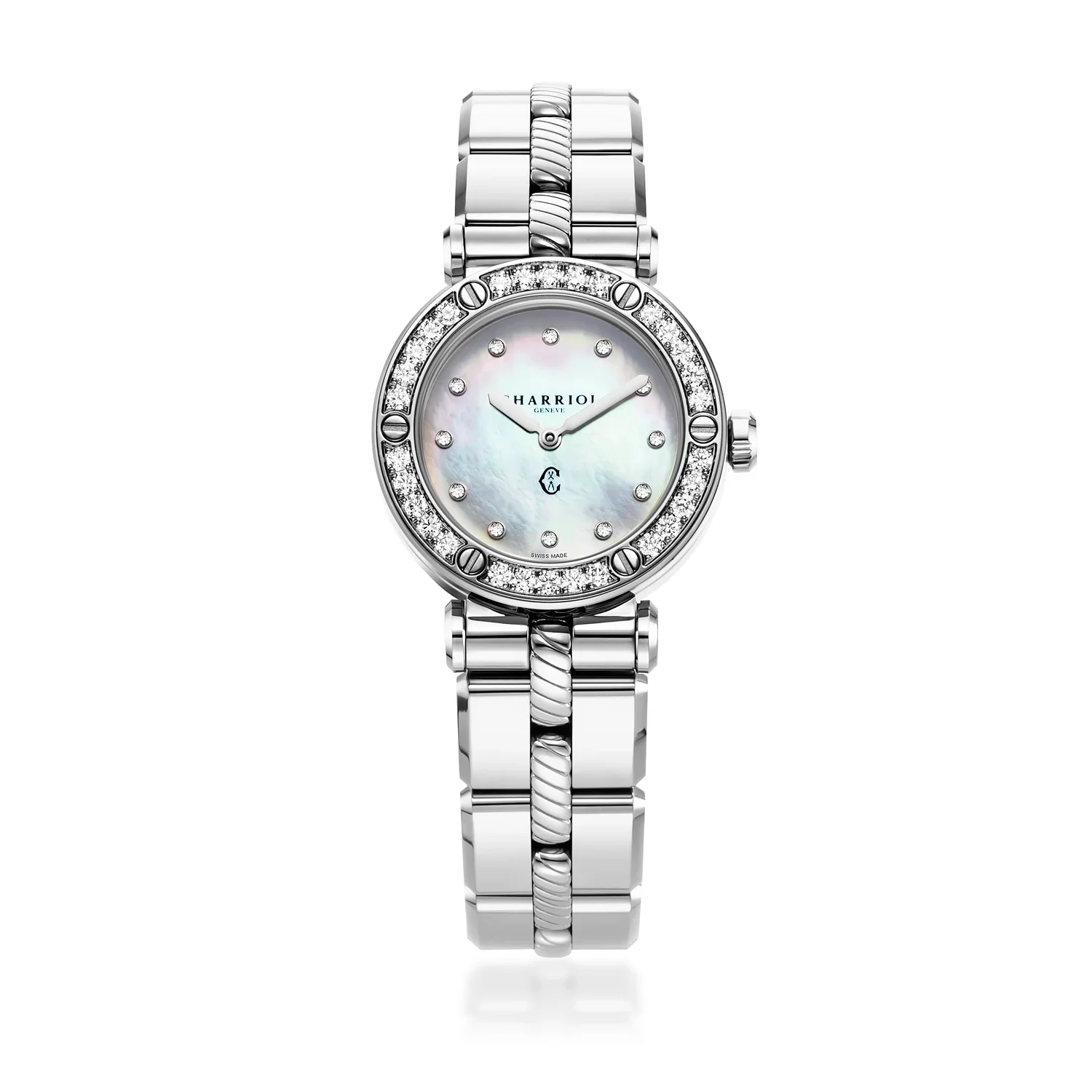 NAVIGATOR CRUISE, 28MM, MOTHER-OF-PEARL WITH 12 DIAMONDS DIAL, STEEL 30 FULL CUT DIAMONDS BEZEL, METAL INTERCHANGEABLE BRACELET - Image 4