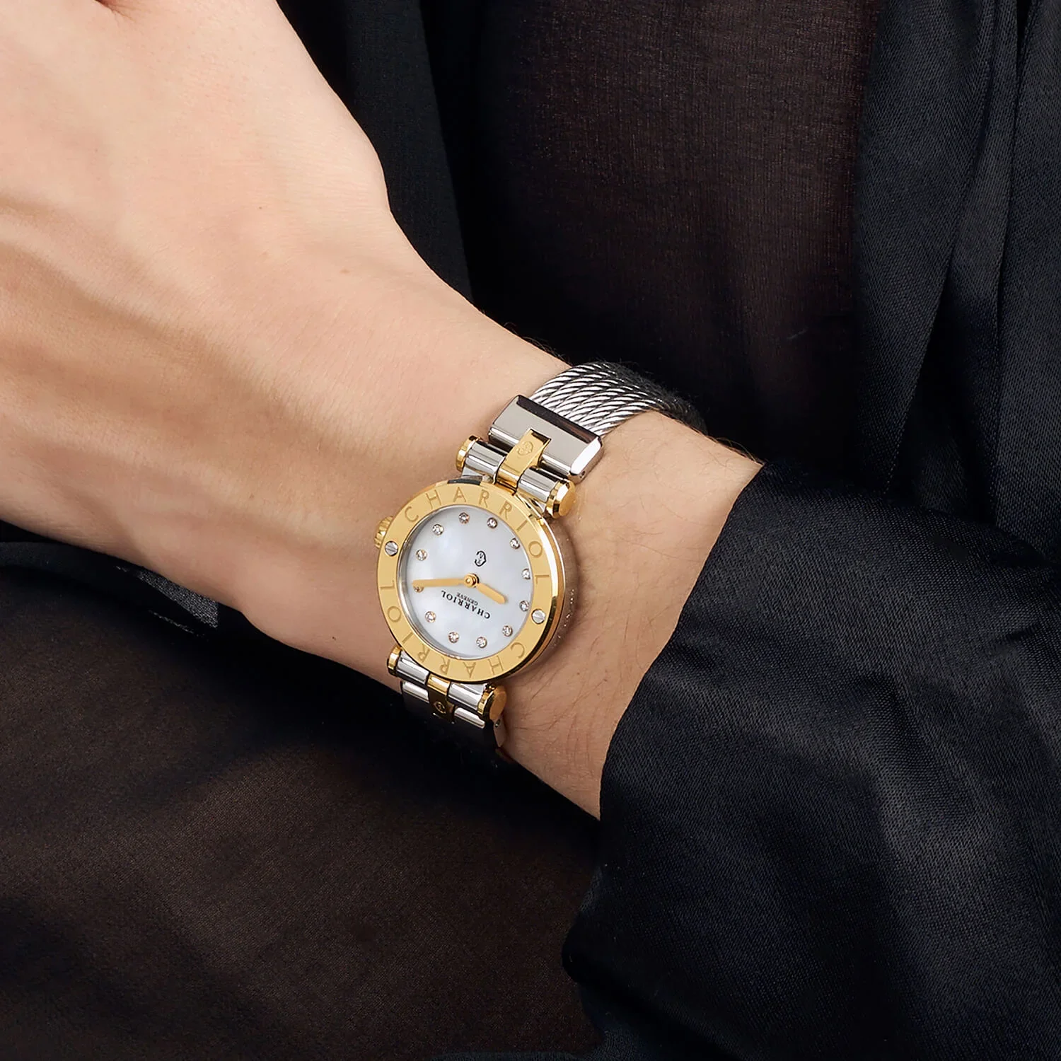 NAVIGATOR CRUISE, 28MM, QUARTZ CALIBRE, MOTHER-OF-PEARL WITH 12 DIAMONDS DIAL, "CHARRIOL CHARRIOL" BEZEL, STEEL CABLE INTERCHANGEABLE BRACELET - Image 5