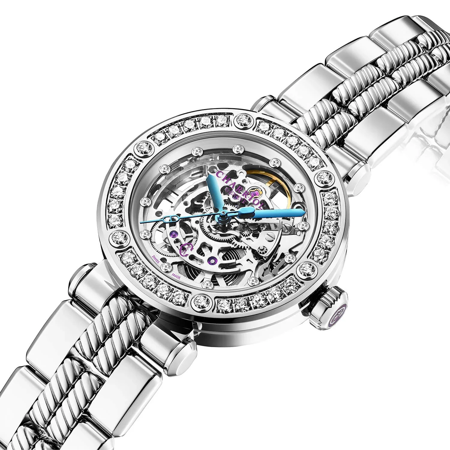 NAVIGATOR CRUISE, 36MM, CHARRIOL SKELETON AUTOMATIC CALIBRE, CRYSTAL WITH 12 DIAMONDS INDEX INNER RING DIAL, STEEL WITH 30 FULLCUTS DIAMONDS & 6 DIAMONDS, METAL INTERCHANGEABLE BRACELET - Image 3