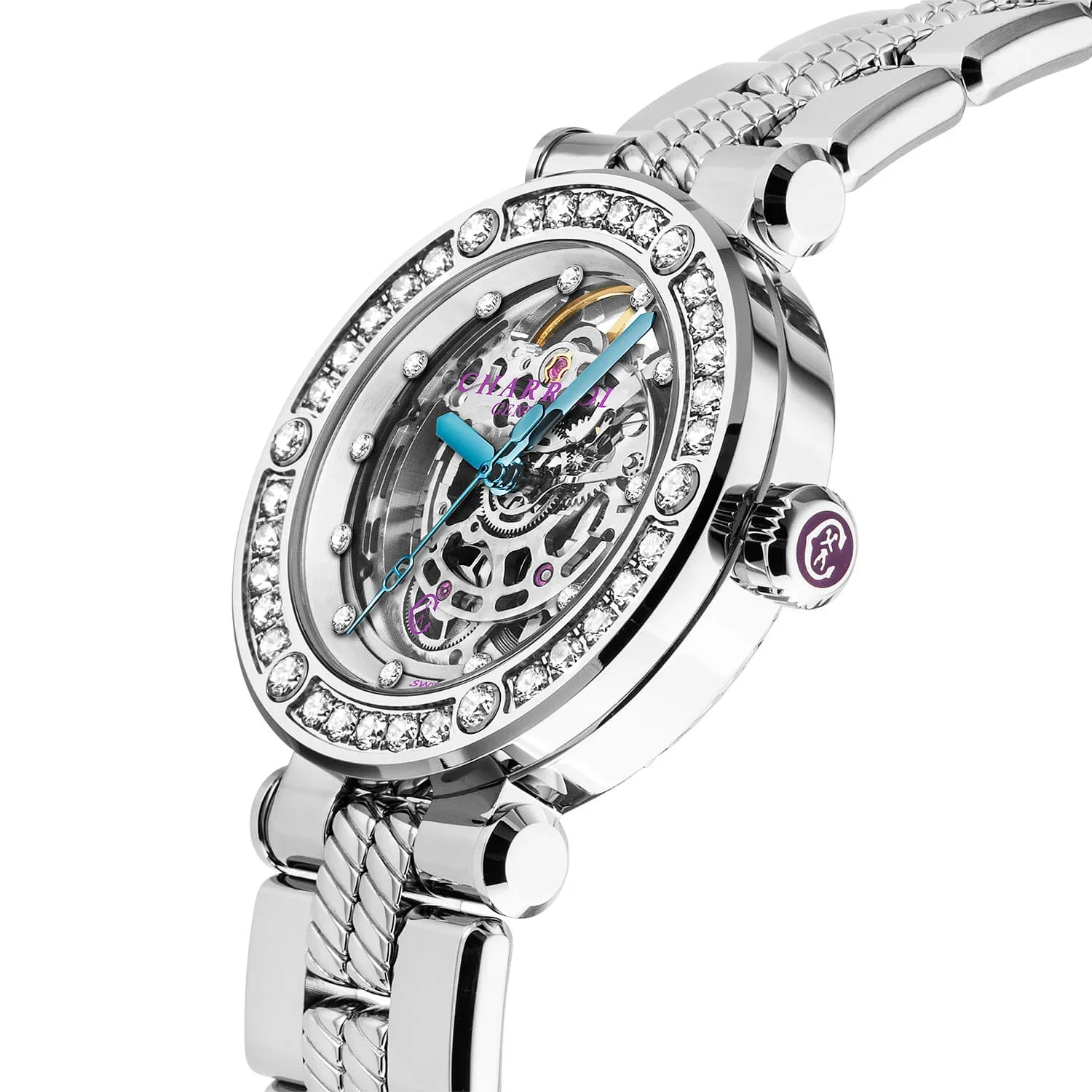 NAVIGATOR CRUISE, 36MM, CHARRIOL SKELETON AUTOMATIC CALIBRE, CRYSTAL WITH 12 DIAMONDS INDEX INNER RING DIAL, STEEL WITH 30 FULLCUTS DIAMONDS & 6 DIAMONDS, METAL INTERCHANGEABLE BRACELET - Image 4