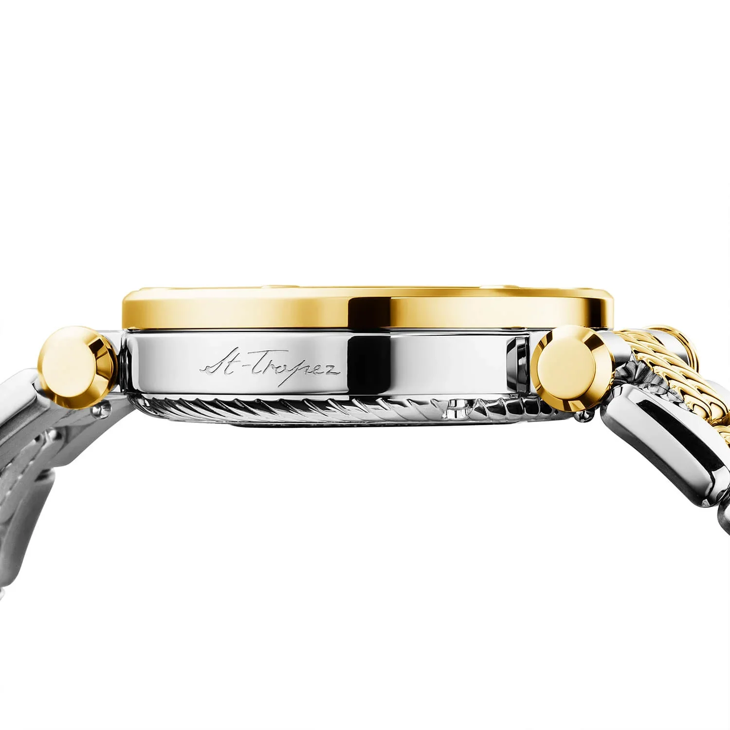 NAVIGATOR CRUISE, 36MM, CHARRIOL SKELETON AUTOMATIC CALIBRE, CRYSTAL WITH 12 DIAMONDS INDEX INNER RING DIAL, STEEL YELLOW GOLD PVD WITH 30 FULLCUTS DIAMONDS & 6 DIAMONDS BEZEL, METAL BICOLOR INTERCHANGEABLE BRACELET - Image 6