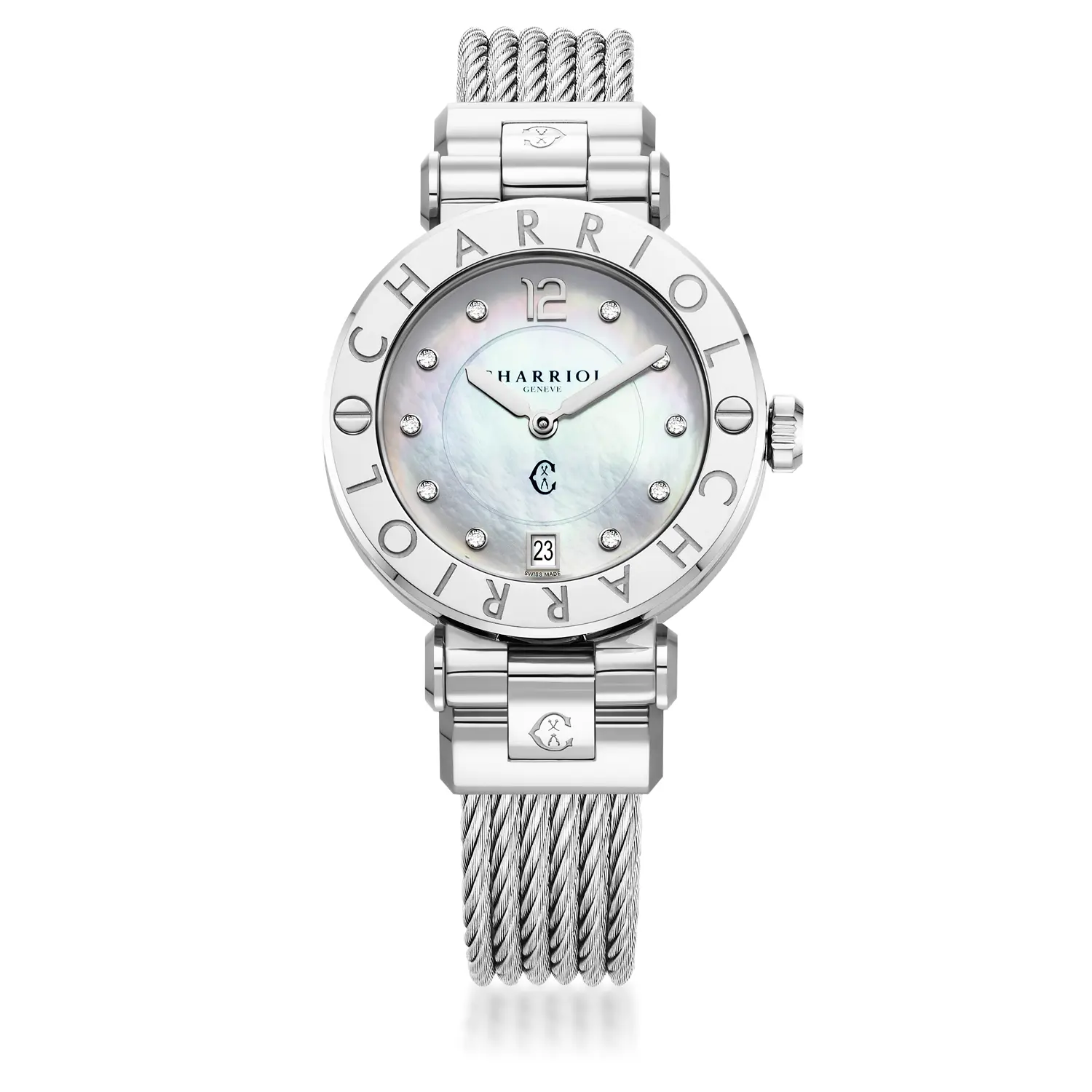 NAVIGATOR CRUISE, 36MM, QUARTZ CALIBRE, MOTHER-OF-PEARL WITH 10 DIAMONDS DIAL, STEEL "CHARRIOL CHARRIOL" BEZEL, STEEL CABLE INTERCHEANGEABLE BRACELET - Image 4