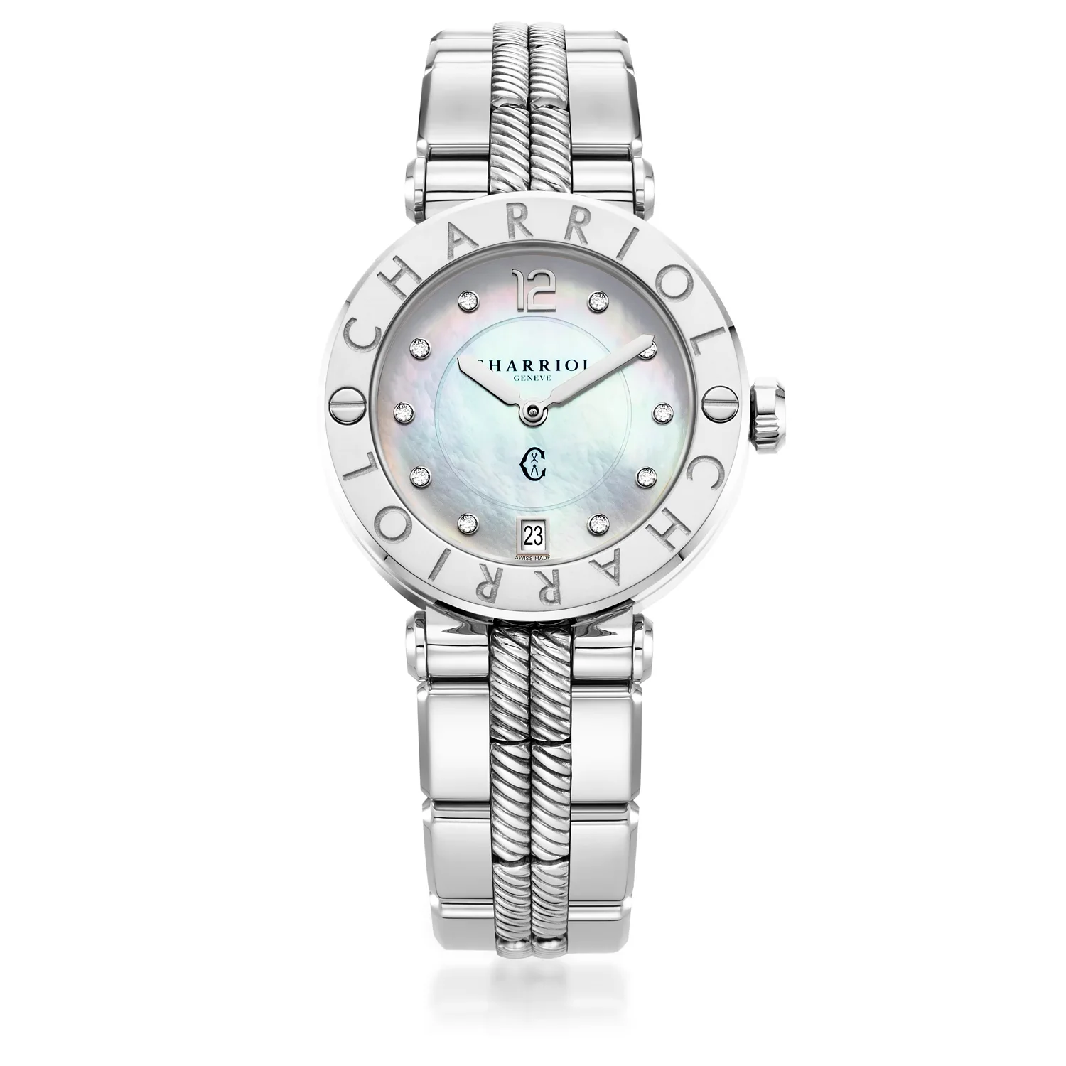 NAVIGATOR CRUISE, 36MM, QUARTZ CALIBRE, MOTHER-OF-PEARL WITH 10 DIAMONDS DIAL, "CHARRIOL CHARRIOL" BEZEL, STEEL INTERNCHANGEABLE BRACELET - Image 4