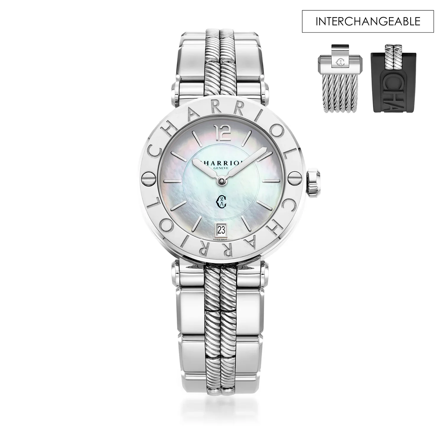 NAVIGATOR CRUISE, 36MM, QUARTZ CALIBRE, MOTHER-OF-PEARL DIAL, STEEL "CHARRIOL CHARRIOL" BEZEL, METAL INTERCHANGEABLE BRACELET