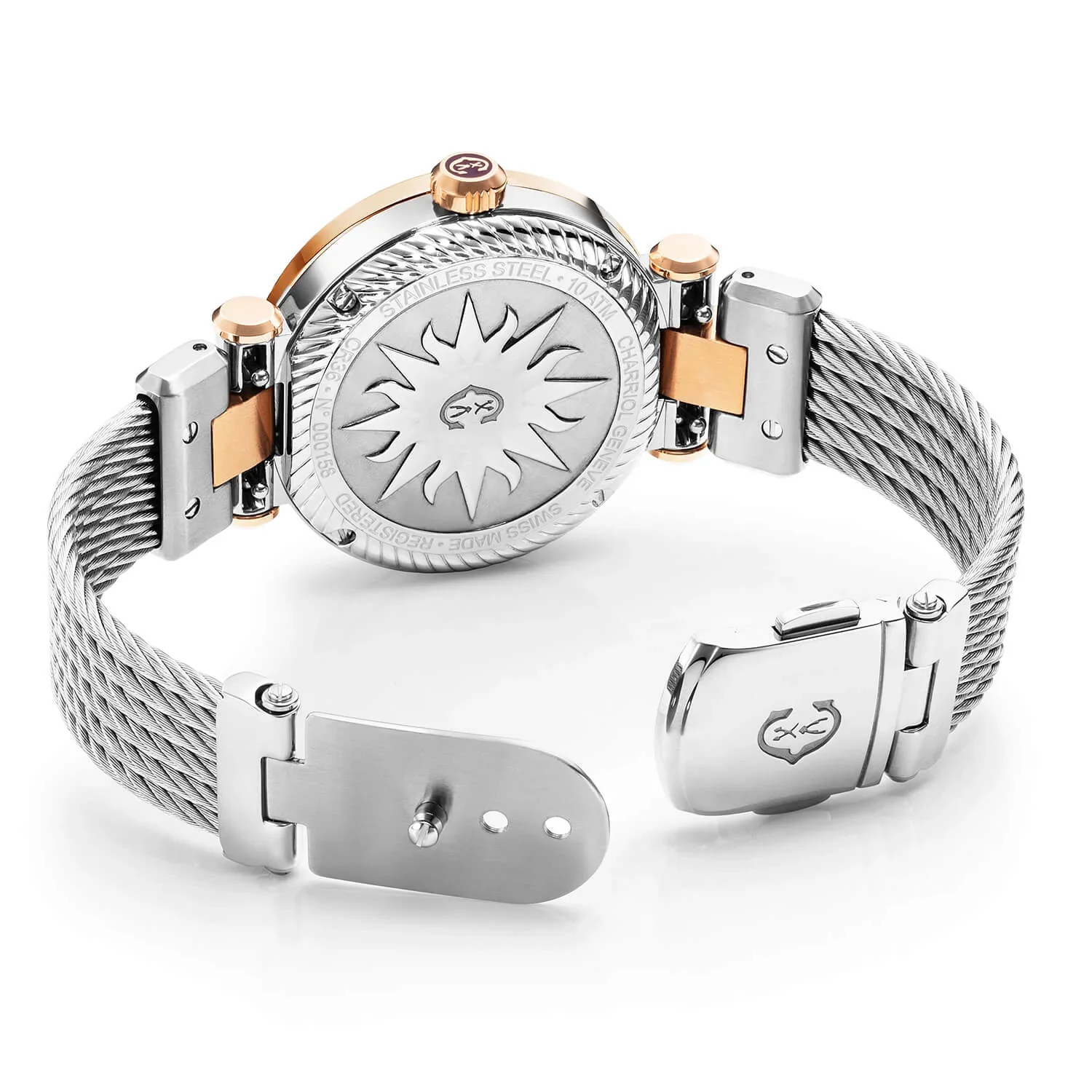 NAVIGATOR CRUISE, 36MM, QUARTZ CALIBRE, WHITE MOTHER-OF-PEARL WITH 10 DIAMONDS DIAL, STEEL ROSE GOLD PVD "CHARRIOL CHARRIOL" WITH 2 SCREWS BEZEL, STEEL INTERCHANGEABLE CABLE BRACELET WITH ROSE GOLD PVD ATTACHED - Image 2