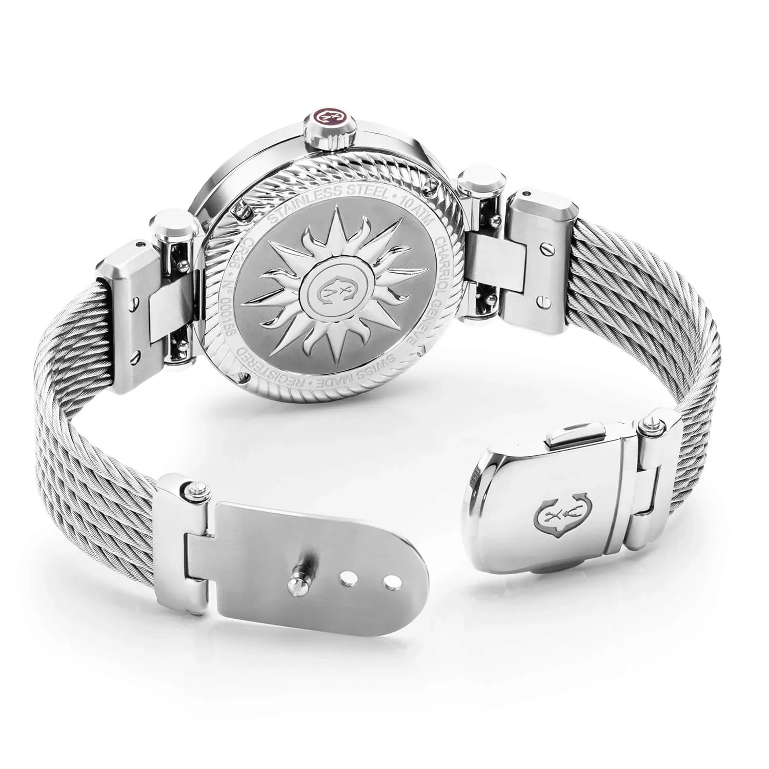 NAVIGATOR CRUISE, 36MM, QUARTZ CALIBRE, WHITE MOTHER-OF-PEARL AND MATT WHITE SUN CENTER WITH 12 ROMAN FIGURES DIAL, STEEL WITH 30 DIAMONDS BEZEL, STEEL INTERCHANGEABLE CABLE BRACELET - Image 2