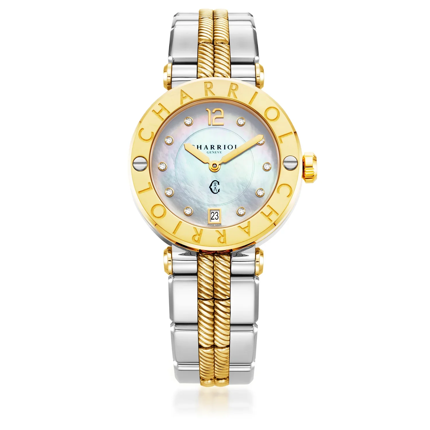 NAVIGATOR CRUISE, 36MM, QUARTZ CALIBRE, MOTHER-OF-PEARL WITH 10 DIAMONDS DIAL, STEEL YELLOW GOLD PVD "CHARRIOL CHARRIOL" BEZEL, BICOLOR METAL INTERCHANGEABLE BRACELET - Image 4