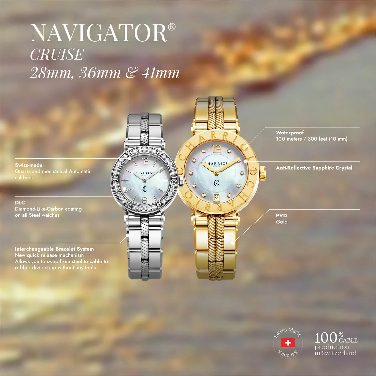 NAVIGATOR CRUISE, 28MM, MOTHER-OF-PEARL DIAL, STEEL YELLOW GOLD PVD "CHARRIOL CHARRIOL" BEZEL, METAL YELLOW GOLD PVD INTERCHANGEABLE BRACELET - Image 5