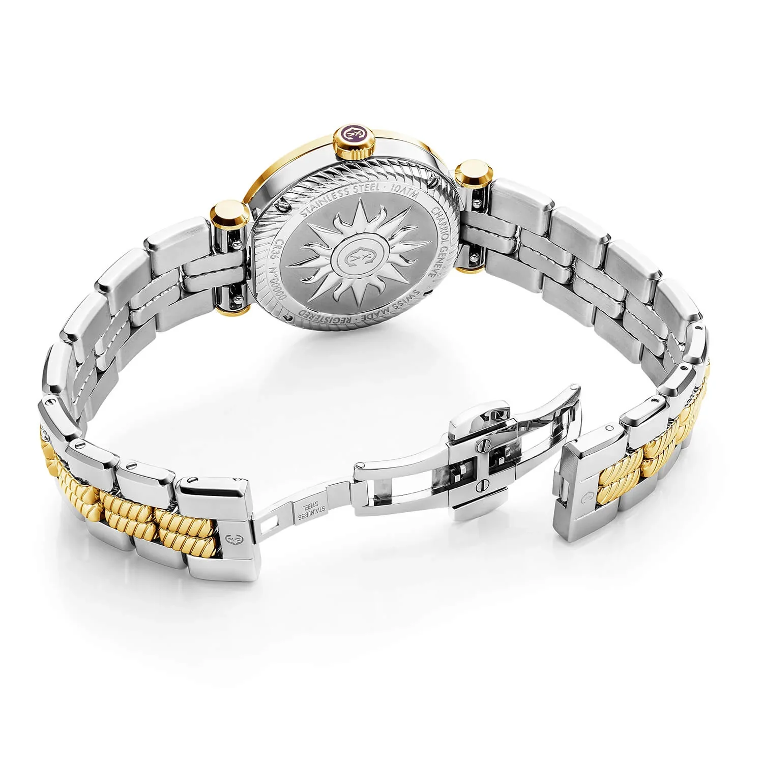 NAVIGATOR CRUISE, 36MM, QUARTZ CALIBRE, WHITE MOTHER-OF-PEARL WITH 12 ROMAN FIGURES DIAL, STEEL YELLOW GOLD PVD WITH 30 DIAMONDS & 6 SCREWS BEZEL, METAL BICOLOR INTERCHANGEABLE BRACELET - Image 2