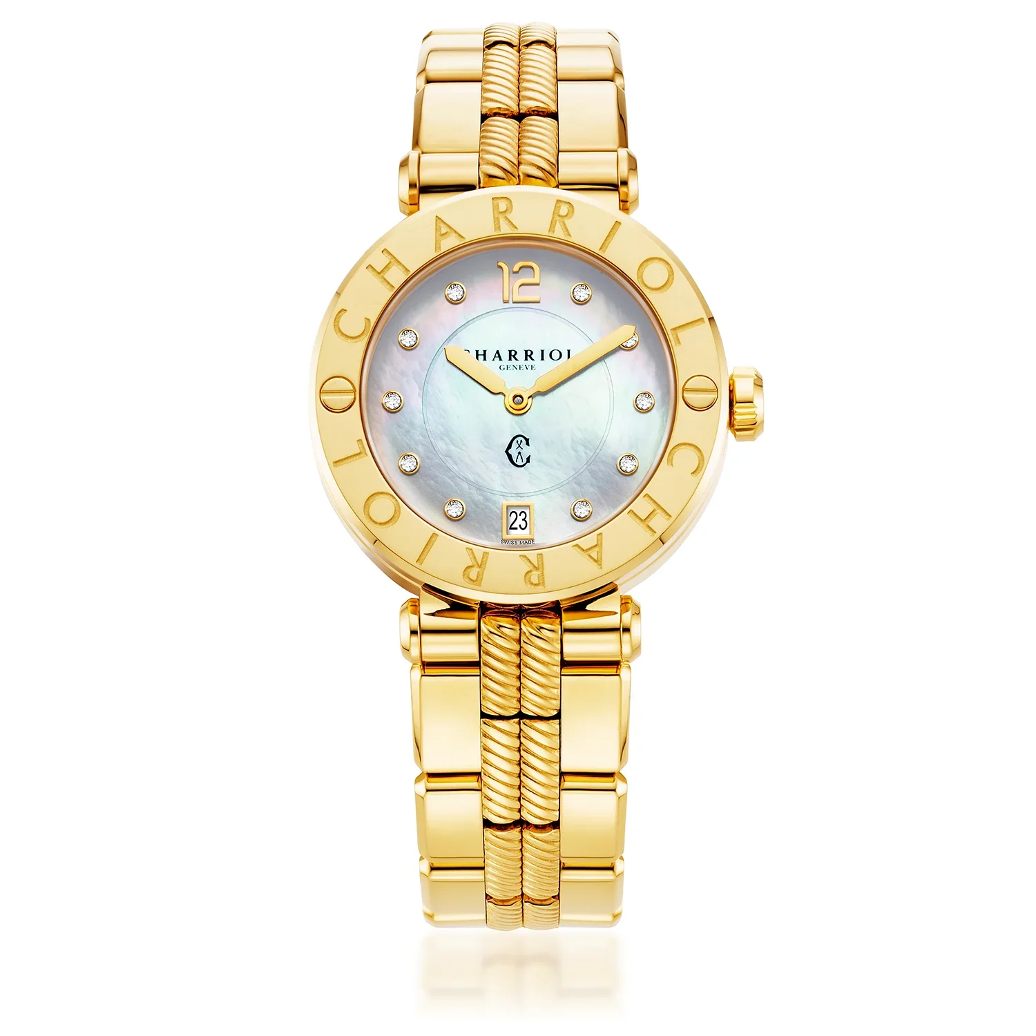 NAVIGATOR CRUISE, 36MM, QUARTZ CALIBRE, MOTHER-OF-PEARL WITH 10 DIAMONDS DIAL, STEEL YELLOW GOLD PVD "CHARRIOL CHARRIOL" BEZEL, STEEL YELLOW GOLD PVD METAL INTERCHANGEABLE BRACELET - Image 4