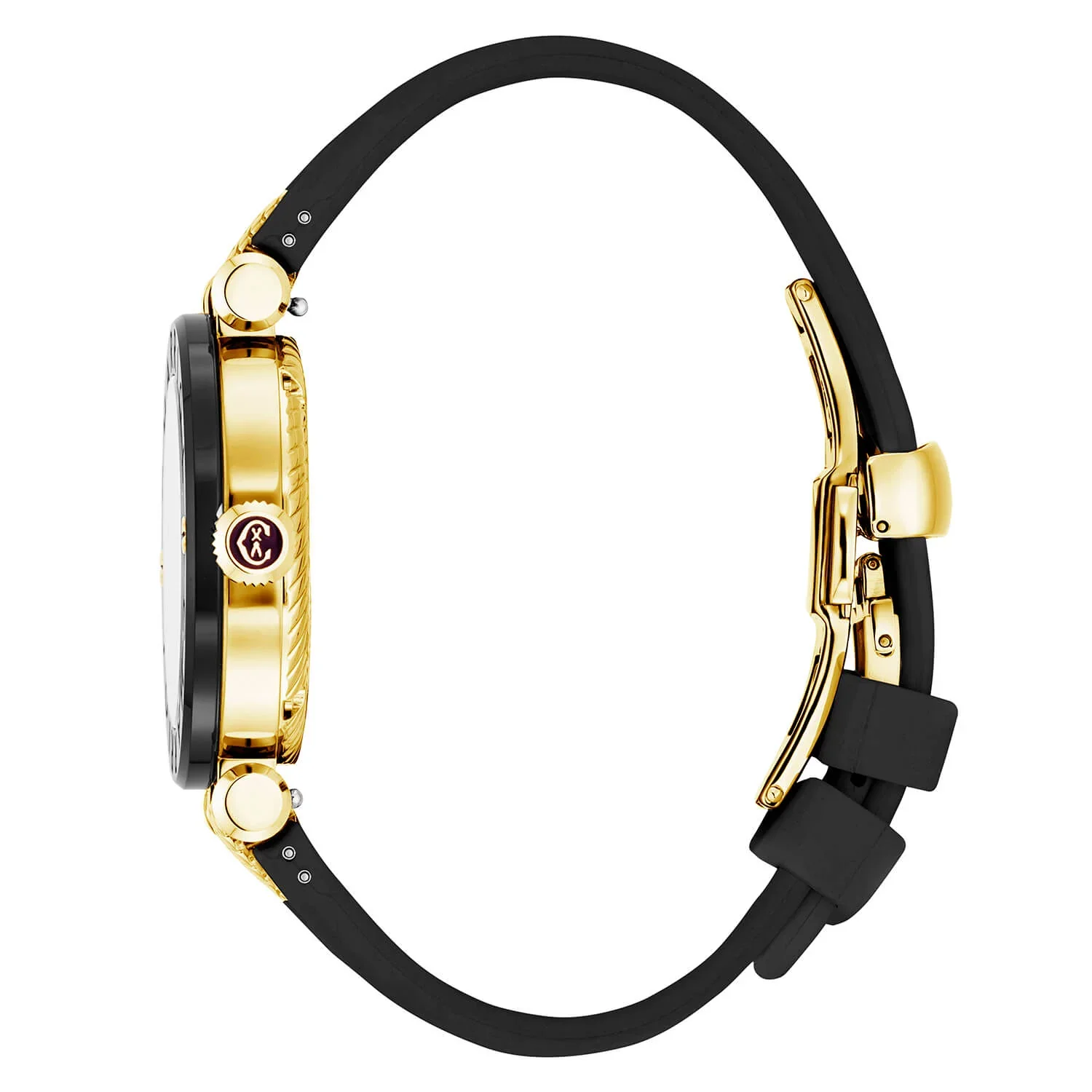 NAVIGATOR CRUISE, 36MM, QUARTZ CALIBRE, BLACK WITH YELLOW ARABIC AND 10 INDEX DIAL, STEEL BLACK PVD WITH 2 YELLOW GOLD PVD SCREWS, BLACK RUBBER INTERCHANGEABLE BRACELET WITH YELLOW GOLD PVD ATTACHED - Image 3