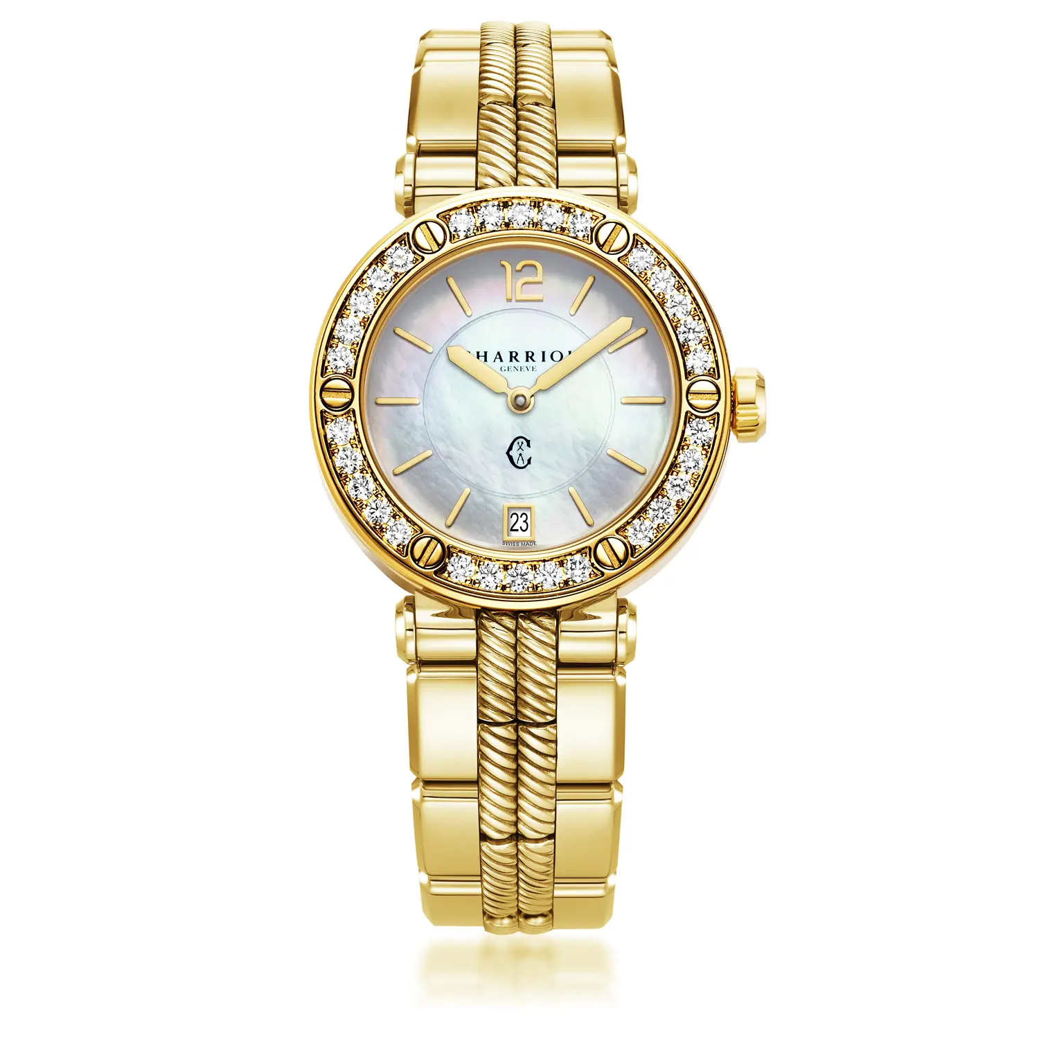 NAVIGATOR CRUISE, 36MM, QUARTZ CALIBRE, MOTHER-OF-PEARL DIAL, 30 FULL CUT DIAMONDS WITH 6 SCREWS BEZEL, STEEL YELLOW GOLD PVD METAL INTERCHANGEABLE BRACELET - Image 4
