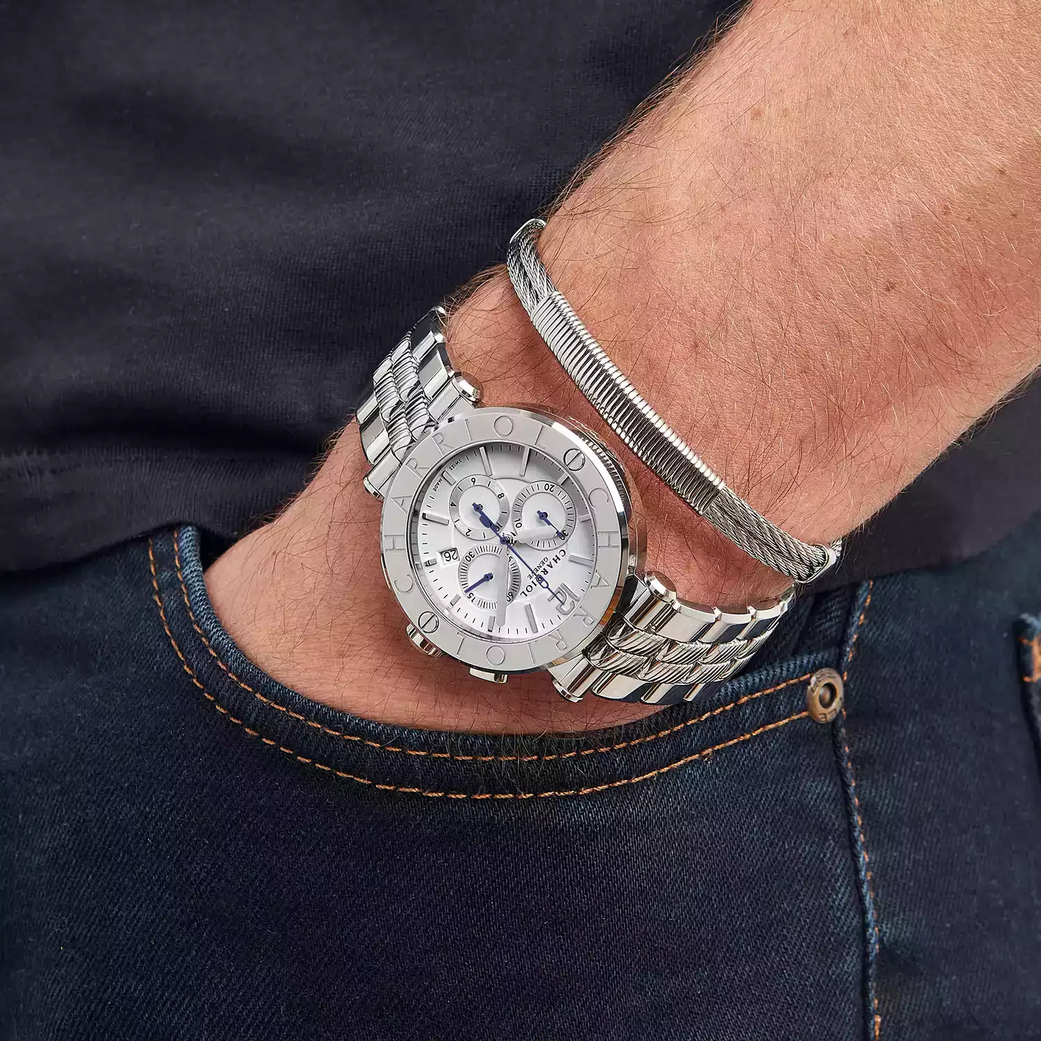 NAVIGATOR CRUISE, 41MM, QUARTZ CHRONOGRAPH CALIBRE, WHITE DIAL, "CHARRIOL CHARRIOL" BEZEL, STEEL INTERCHANGEABLE BRACELET - Image 7