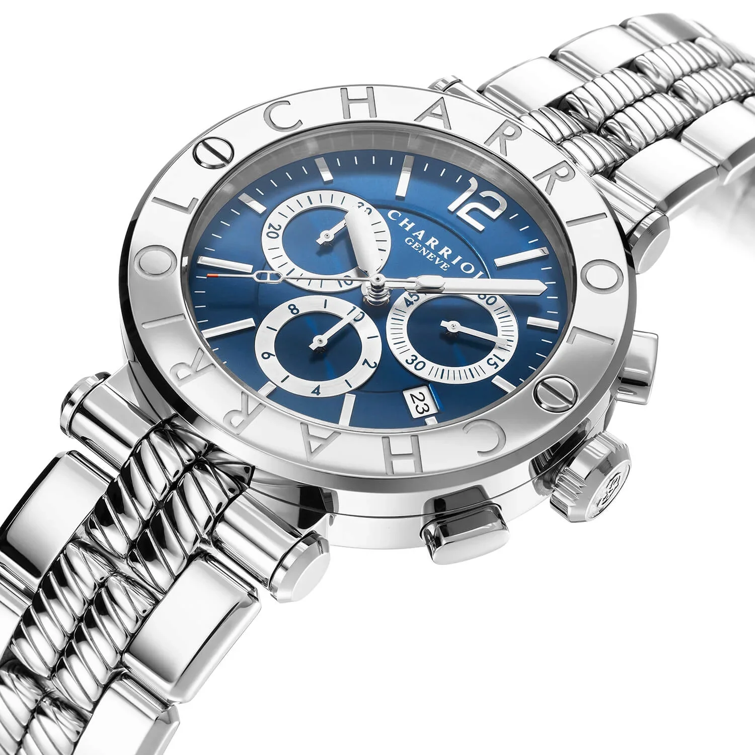 NAVIGATOR CRUISE, 41MM, QUARTZ CHRONOGRPH CALIBRE, BLUE WITH 3 RHODIUM MIRRORS & INDEX DIAL, STEEL "CHARRIOL CHARRIOL" WITH 2 SCREWS BEZEL, STEEL METAL INTERCHANGEABLE BRACELET - Image 3