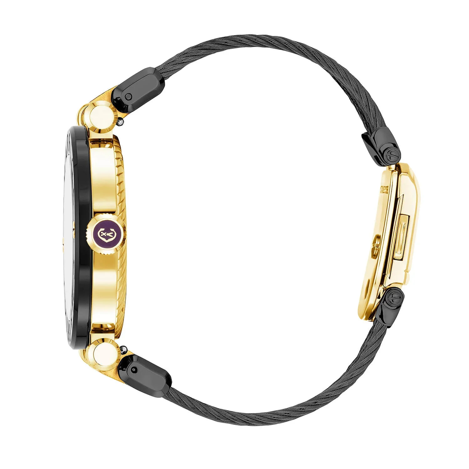 NAVIGATOR CRUISE, 41MM, QUARTZ CALIBRE, BLACK WITH 2 YELLOW ARABIC AND 9 INDEX, STEEL BLACK PVD "CHARRIOL CHARRIOL" WITH 2 SCREWS BEZEL, STEEL BLACK PVD INTERCHANGEABLE CABLE BRACELET WITH YELLOW GOLD ATTACHED - Image 3
