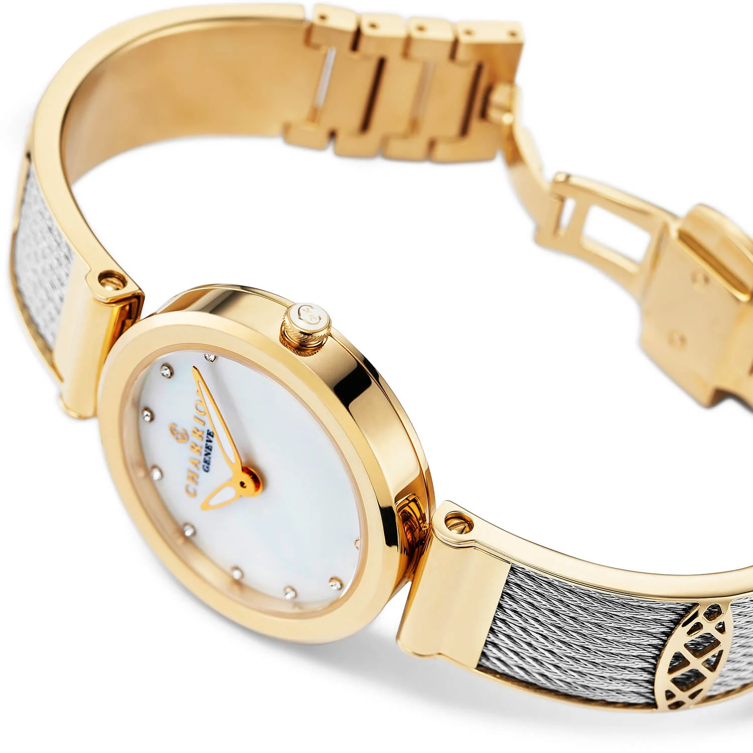 FOREVER™, 32MM, QUARTZ CALIBRE, MOTHER-OF-PEARL WITH 12 SIMILIS DIAL, YELLOW GOLD PVD BEZEL, STEEL CABLE BRACELET & YELLOW GOLD PVD DECORS - Image 2