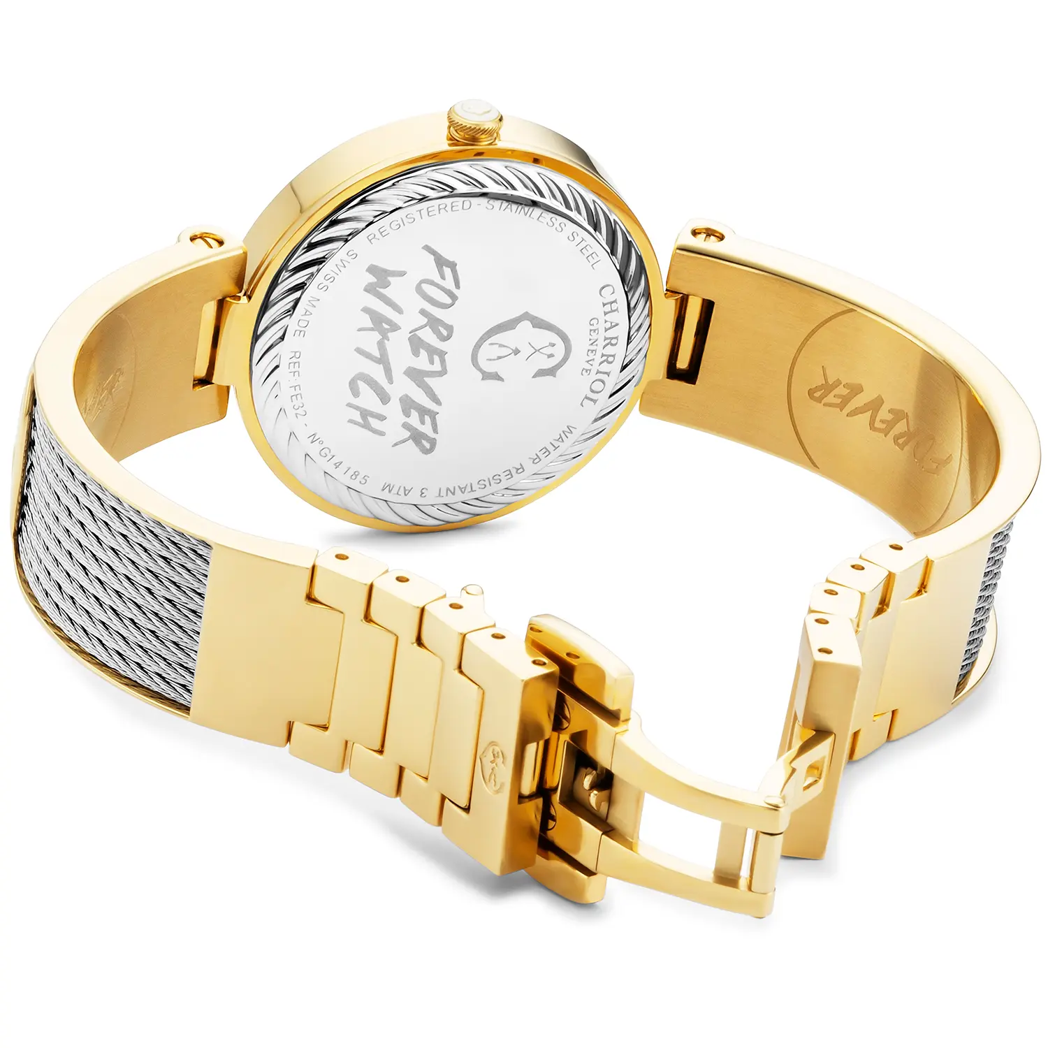 FOREVER™, 32MM, QUARTZ CALIBRE, MOTHER-OF-PEARL WITH 6 SIMILIS DIAL, YELLOW GOLD PVD BEZEL, STEEL CABLE BRACELET & YELLOW GOLD PVD DECORS - Image 3