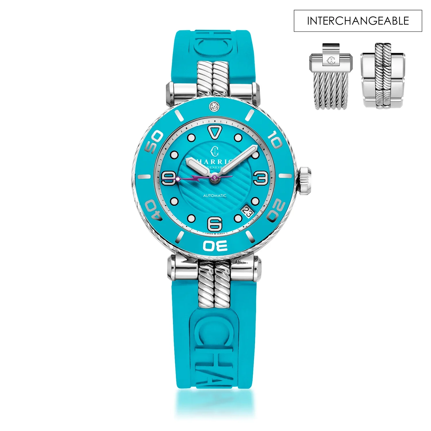 NAVIGATOR SURF, 36MM, AUTOMATIC CALIBRE, TURQUOISE DIAL, TURQUOISE BEZEL, TURQUOISE RUBBER INTERCHANGEABLE BRACELET