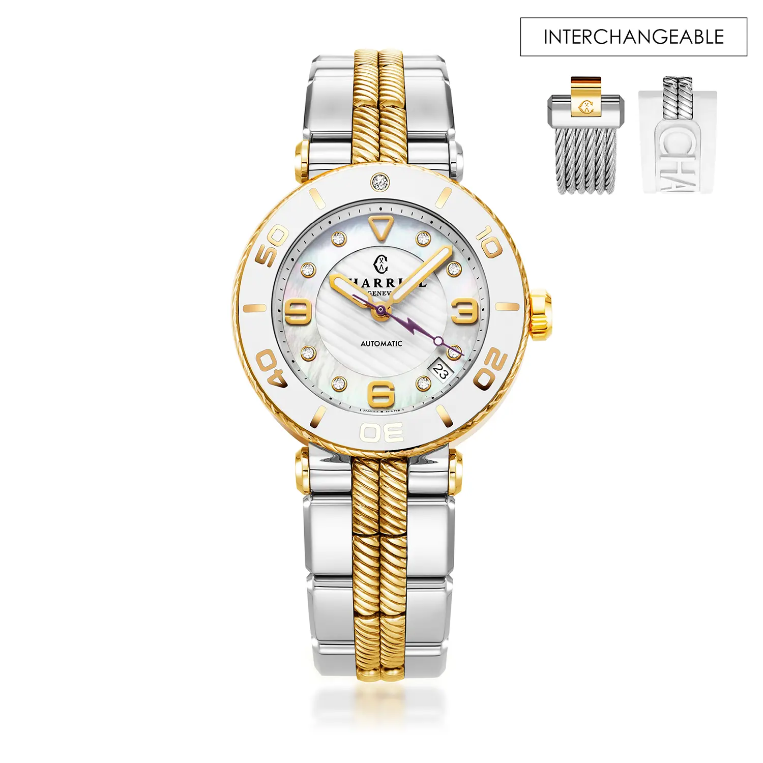 NAVIGATOR SURF, 36MM, AUTOMATIC CALIBRE, WHITE DIAL, WHITE BEZEL, STEEL BICOLOR INTERCHANGEABLE BRACELET