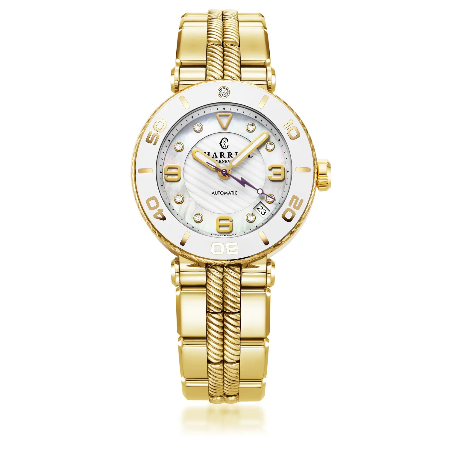 NAVIGATOR SURF, 36MM, AUTOMATIC CALIBRE, WHITE DIAL, WHITE BEZEL, YELLOW GOLD PVD INTERCHANGEABLE BRACELET - Image 4