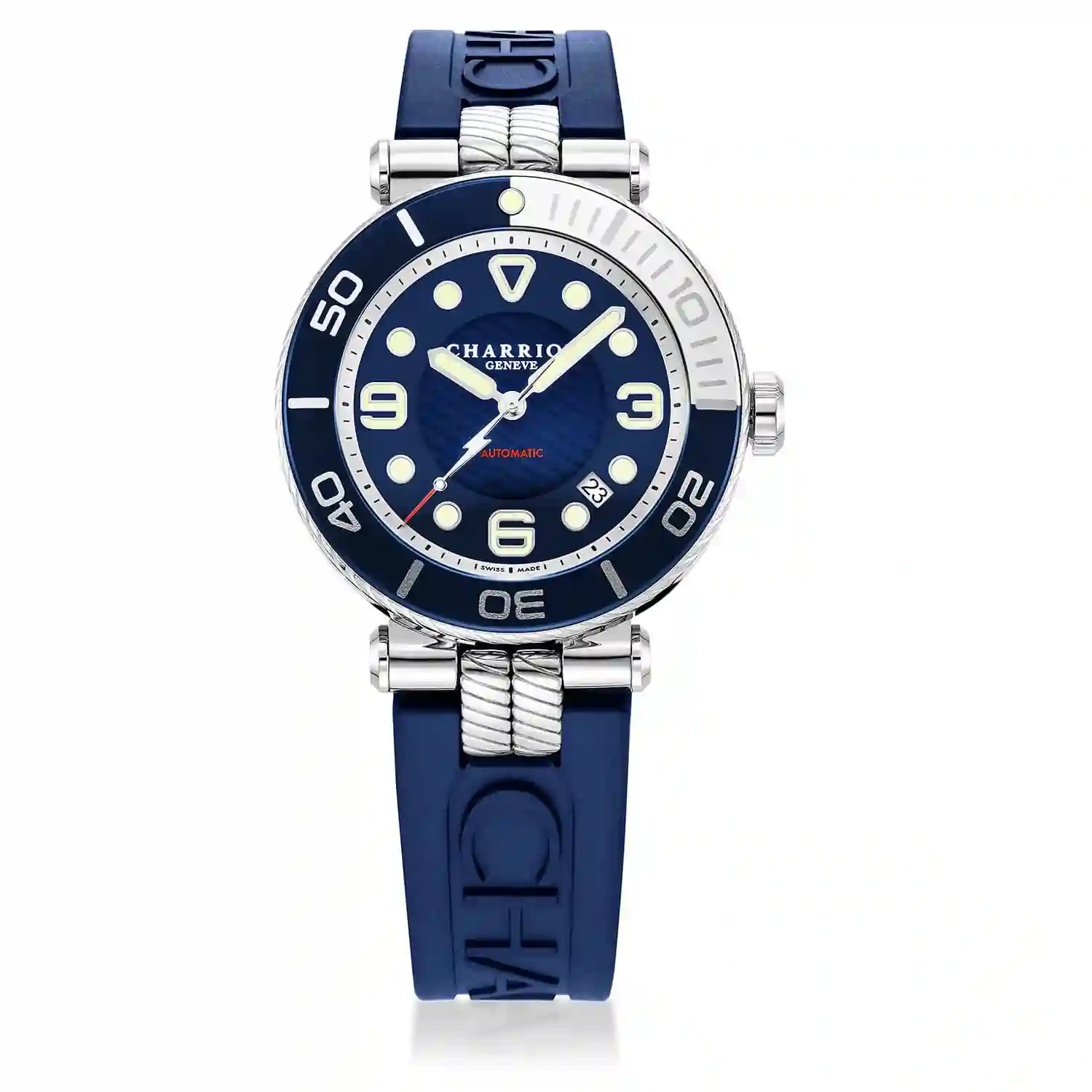 NAVIGATOR SURF, 41MM, AUTOMATIC CALIBRE, BLACK LUMINOVA DIAL, BLUE AND SILVER BEZEL, BLUE RUBBER INTERCHANGEABLE BRACELET