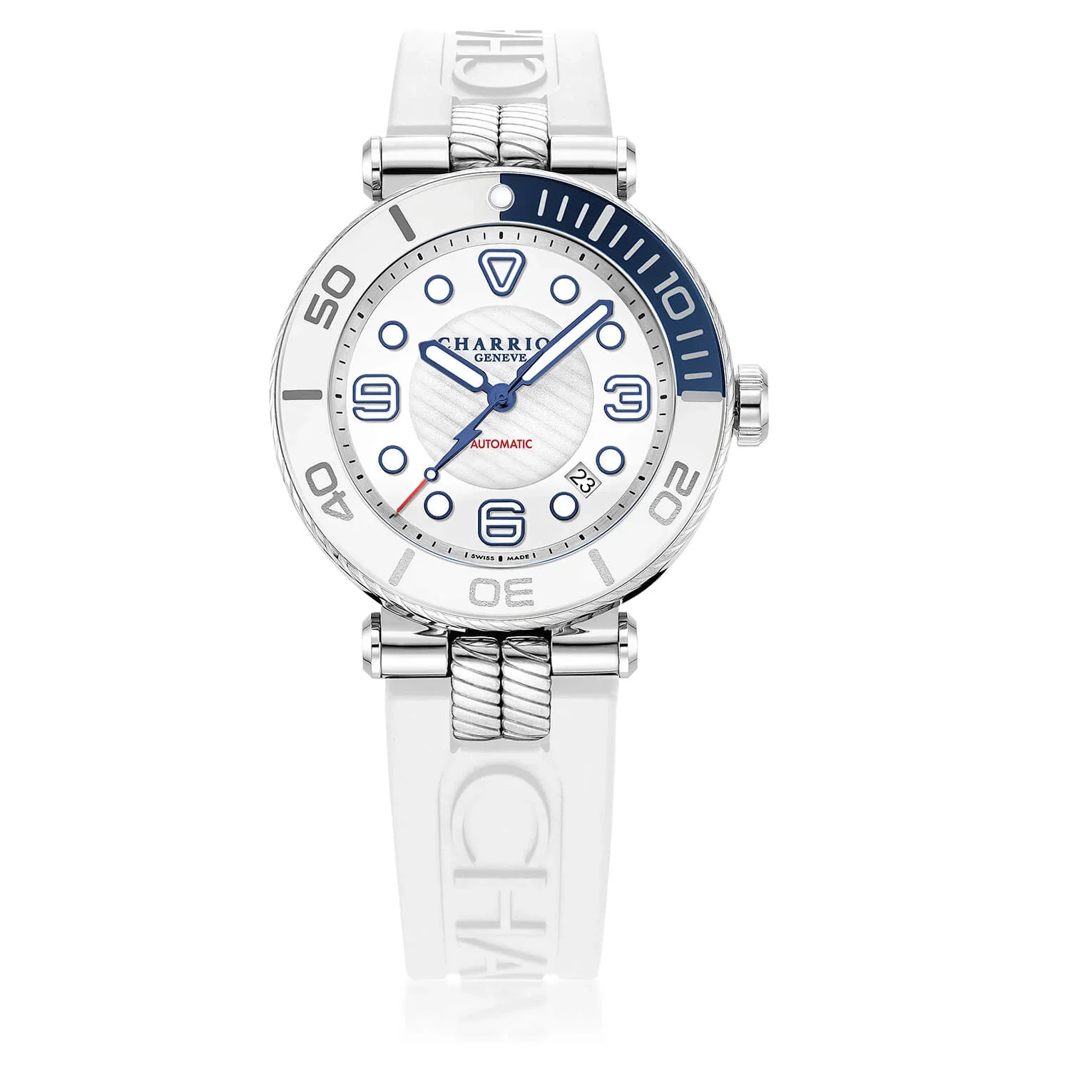 NAVIGATOR SURF, 41MM, AUTOMATIC CALIBRE, WHITE LUMINOVA DIAL, BLUE AND WHITE BEZEL, WHITE RUBBER INTERCHANGEABLE BRACELET