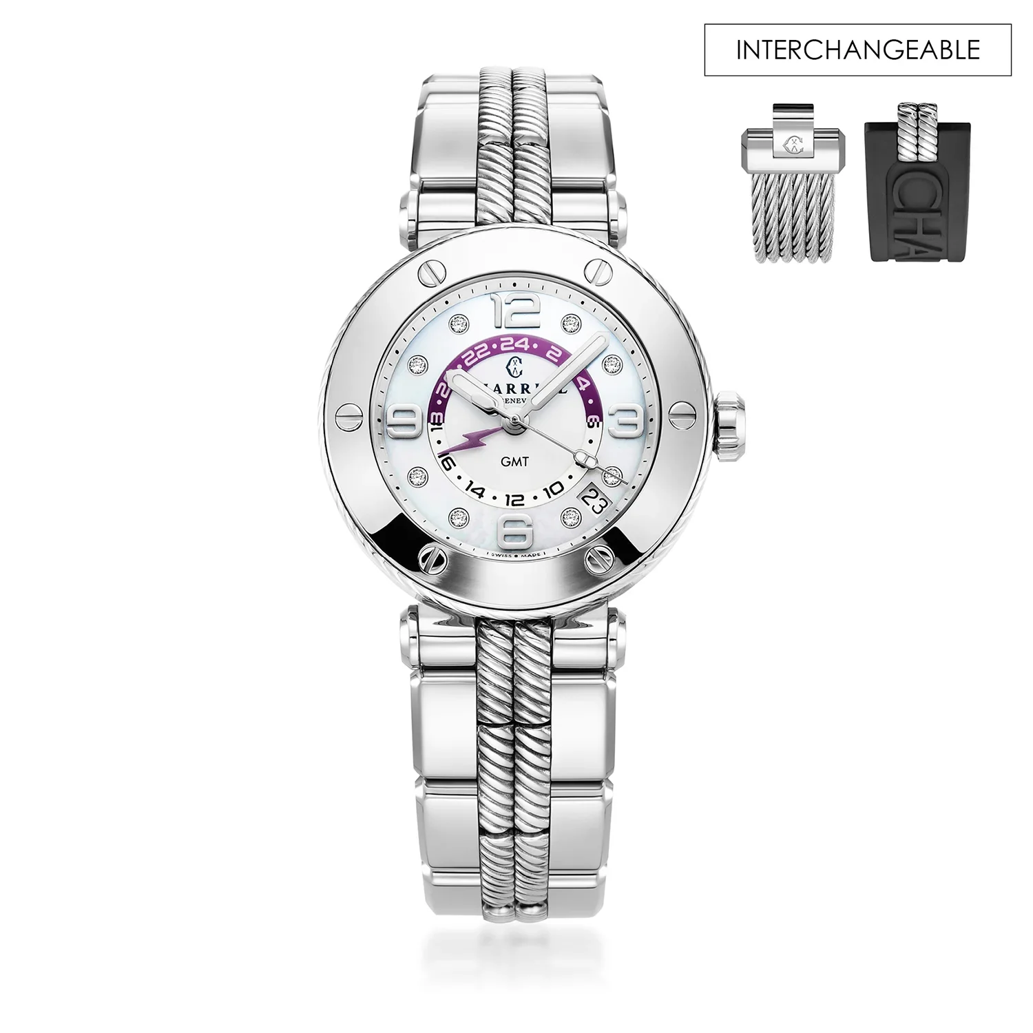NAVIGATOR SURF GMT, 36MM, QUARTZ GMT CALIBRE, WHITE DIAL, 6 SCREWS BEZEL, STEEL INTERCHANGEABLE BRACELET