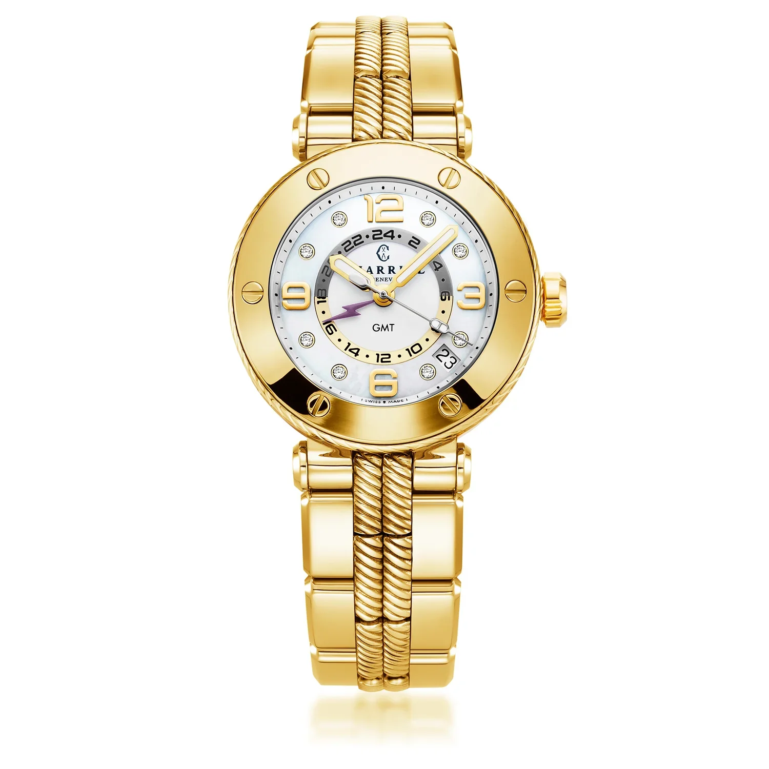NAVIGATOR SURF GMT, 36MM, QUARTZ GMT CALIBRE, WHITE DIAL, 6 SCREWS BEZEL, STEEL YELLOW GOLD PVD INTERCHANGEABLE BRACELET - Image 4