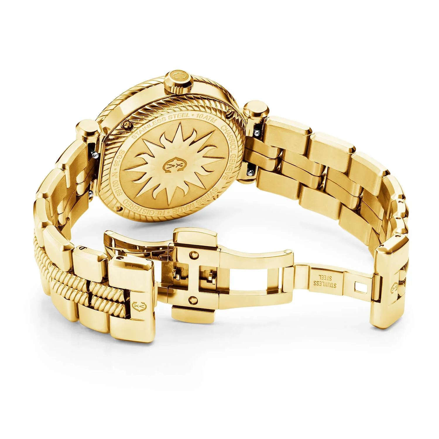 NAVIGATOR SURF GMT, 36MM, QUARTZ GMT CALIBRE, WHITE DIAL, 30 DIAMONDS BEZEL, YELLOW GOLD PVD INTERCHANGEABLE BRACELET - Image 2