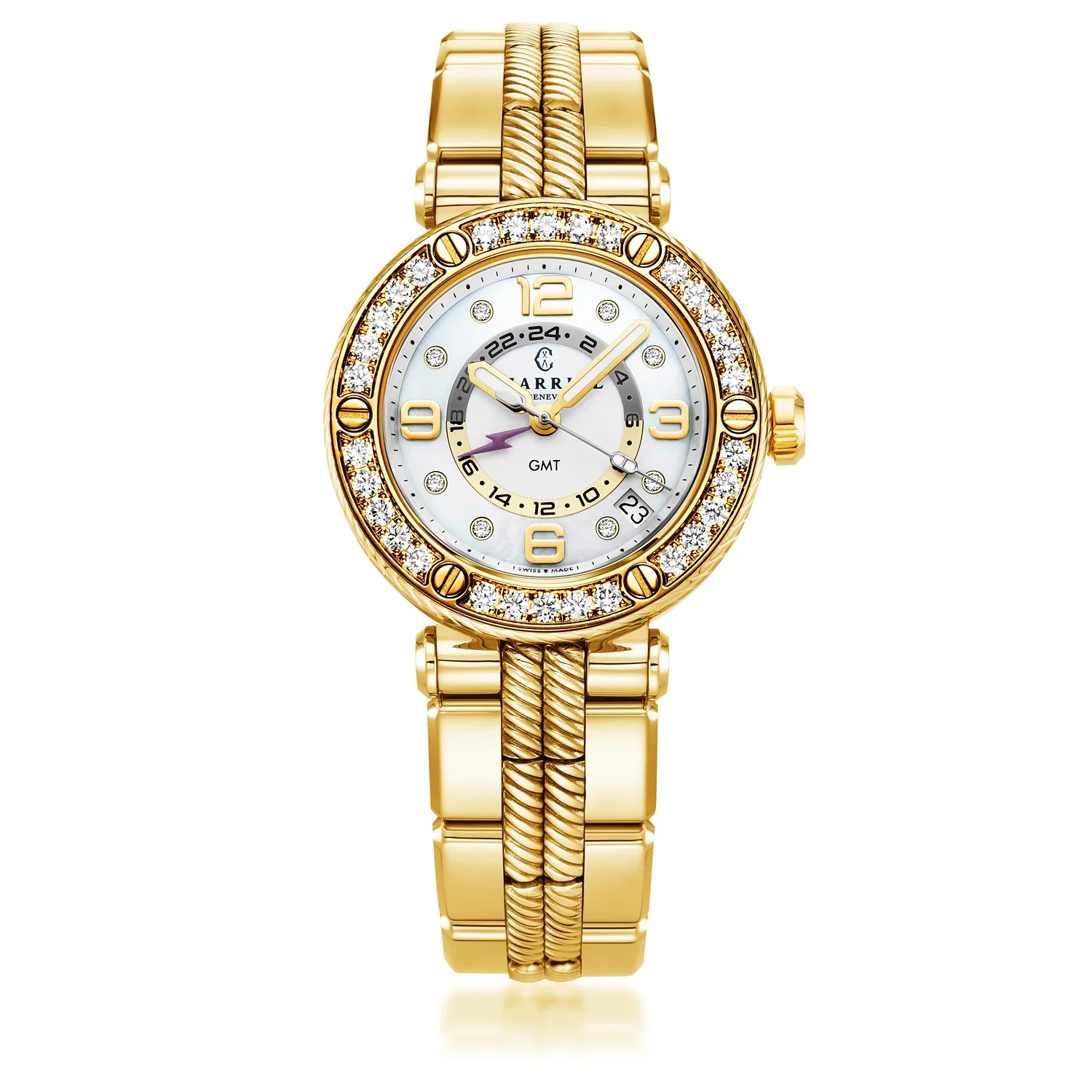 NAVIGATOR SURF GMT, 36MM, QUARTZ GMT CALIBRE, WHITE DIAL, 30 DIAMONDS BEZEL, YELLOW GOLD PVD INTERCHANGEABLE BRACELET - Image 4