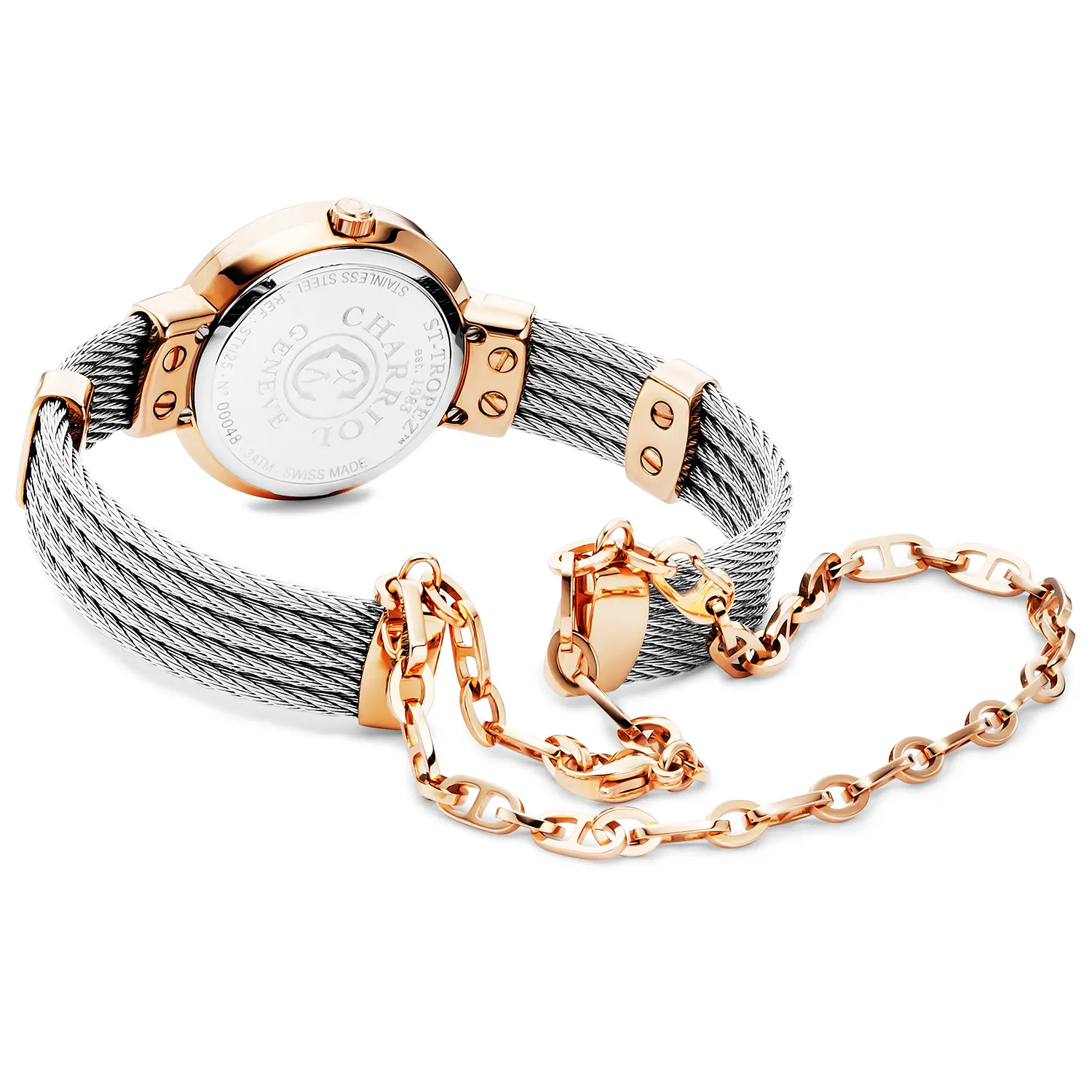 ST TROPEZ®, 25MM, QUARTZ CALIBRE, MOTHER-OF-PEARL  WITH ROMAN DIAL, ROSE GOLD PVD BEZEL, STEEL CABLE BRACELET & ROSE GOLD PVD DECORS - Image 2