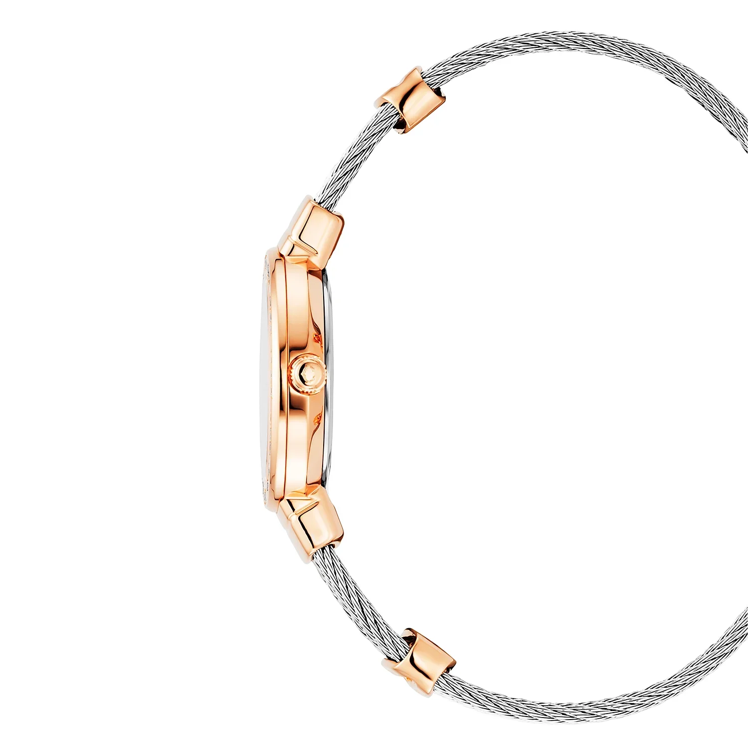 ST TROPEZ®, 25MM, QUARTZ CALIBRE, MOTHER-OF-PEARL DIAL, ROSE GOLD PVD WITH 36 DIAMONDS BEZEL, STEEL CABLE BRACELET - Image 3
