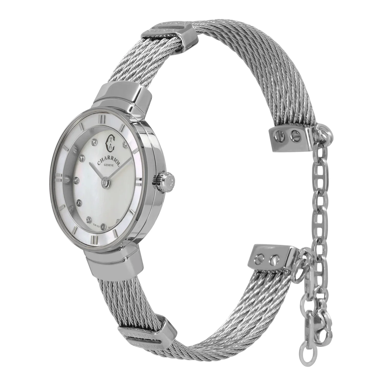 ST TROPEZ®, 25MM, QUARTZ CALIBRE, MOTHER-OF-PEARL WITH 11 DIAMONDS DIAL, MOTHER-OF-PEARL BEZEL, STEEL CABLE BRACELET - Image 2