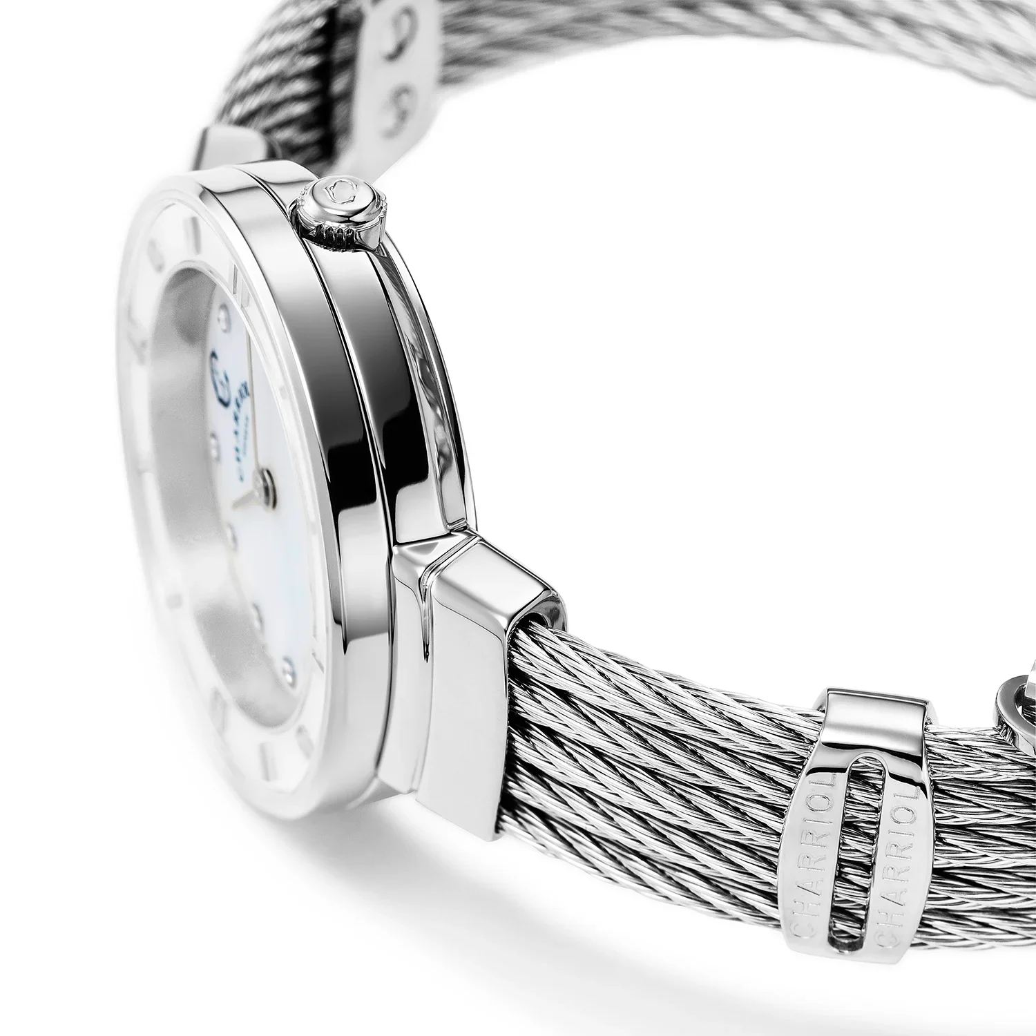 ST TROPEZ®, 25MM, QUARTZ CALIBRE, MOTHER-OF-PEARL WITH 11 DIAMONDS DIAL, MOTHER-OF-PEARL BEZEL, STEEL CABLE BRACELET - Image 5
