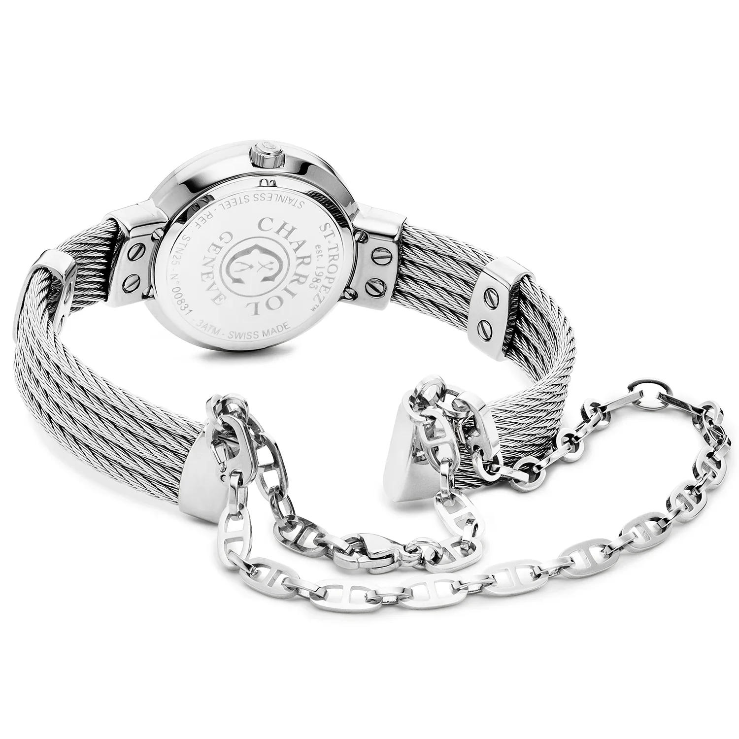 ST TROPEZ®, 25MM, QUARTZ CALIBRE, MOTHER-OF-PEARL WITH 2 DIAMONDS DIAL, MOTHER-OF-PEARL BEZEL, STEEL CABLE BRACELET & STEEL DECORS - Image 2