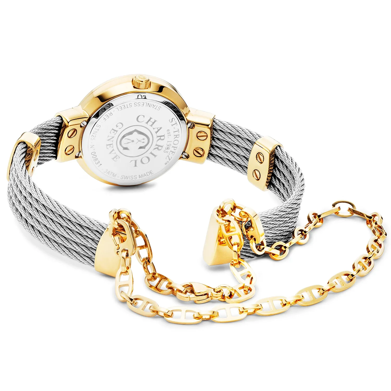 ST TROPEZ®, 25MM, QUARTZ CALIBRE, MOTHER-OF-PEARL DIAL, YELLOW GOLD PVD BEZEL, STEEL CABLE BRACELET - Image 2