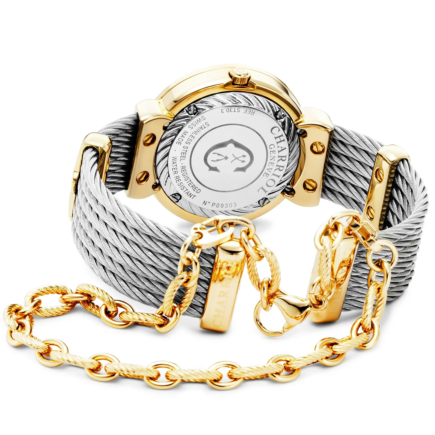ST TROPEZ ICON, 30MM, QUARTZ CALIBRE, MOTHER-OF-PEARL WITH 11 DIAMONDS DIAL, STEEL YELLOW GOLD PVD "CHARRIOL CHARRIOL" BEZEL, STEEL CABLE BRACELET & YELLOW GOLD PVD DECORS - Image 3