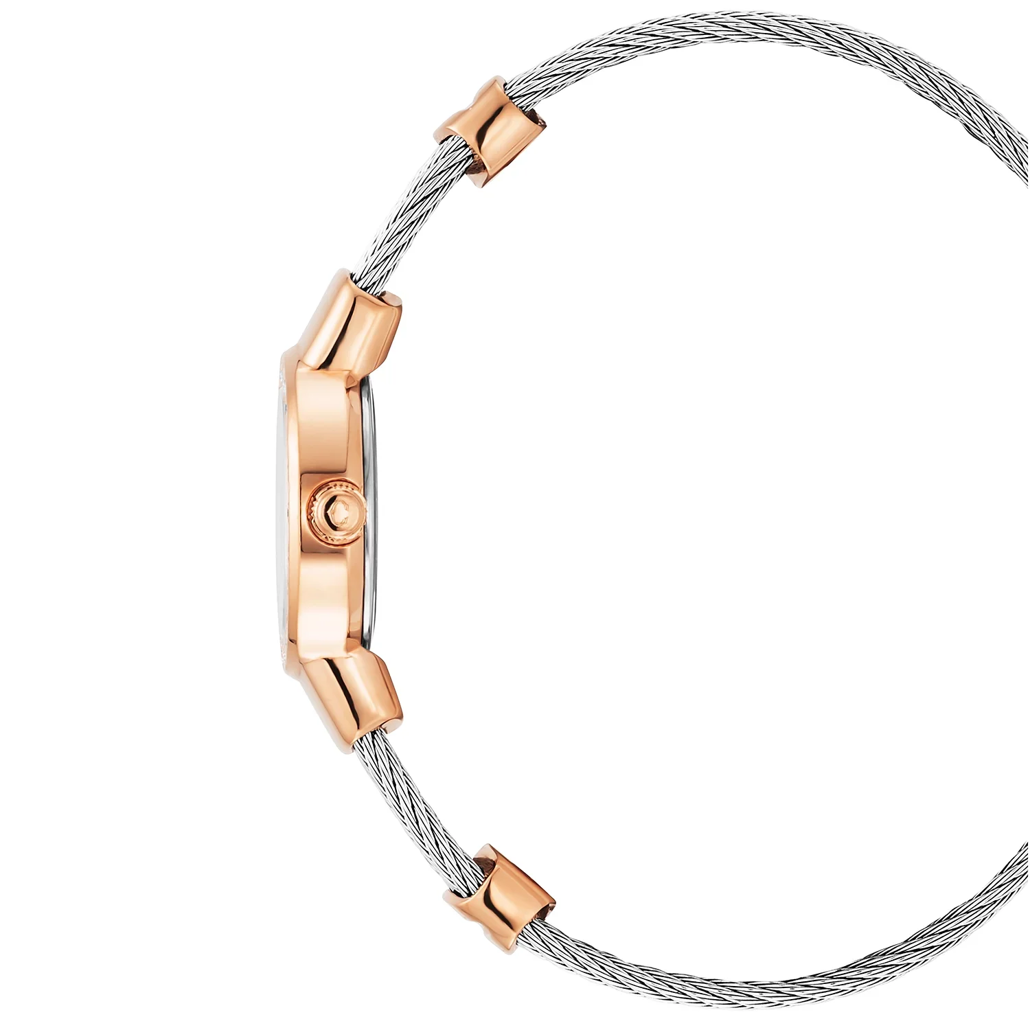ST TROPEZ®, 20MM, QUARTZ CALIBRE, WHITE MOTHER-OF-PEARL DIAL, ROSE GOLD PVD WITH 48 DIAMONDS BEZEL, STEEL CABLE BRACELET - Image 3