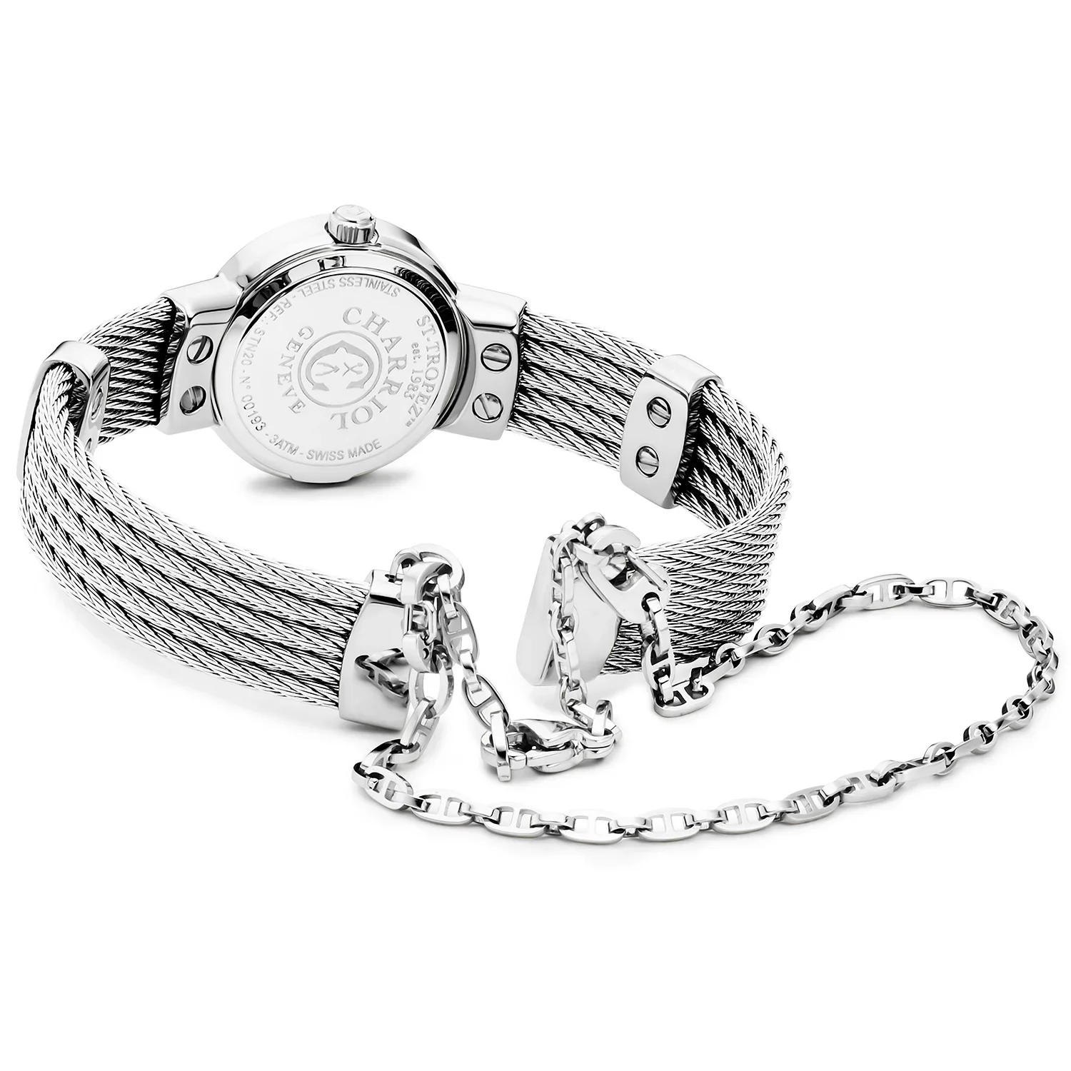 ST TROPEZ®, 20MM, QUARTZ CALIBRE, MOTHER-OF-PEARL DIAL, STEEL WITH 24 DIAMONDS BEZEL, STEEL CABLE BRACELET - Image 2