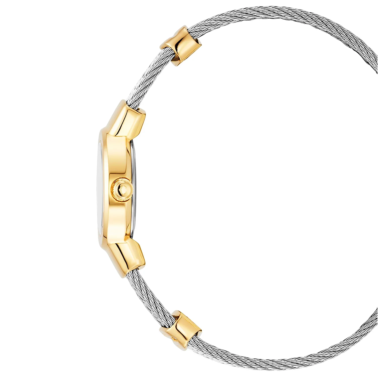 ST TROPEZ®, 20MM, QUARTZ CALIBRE, WHITE MOTHER-OF-PEARL WITH 11 DIAMONDS DIAL, STEEL YELLOW GOLD PVD BEZEL, STEEL CABLE BRACELET - Image 3