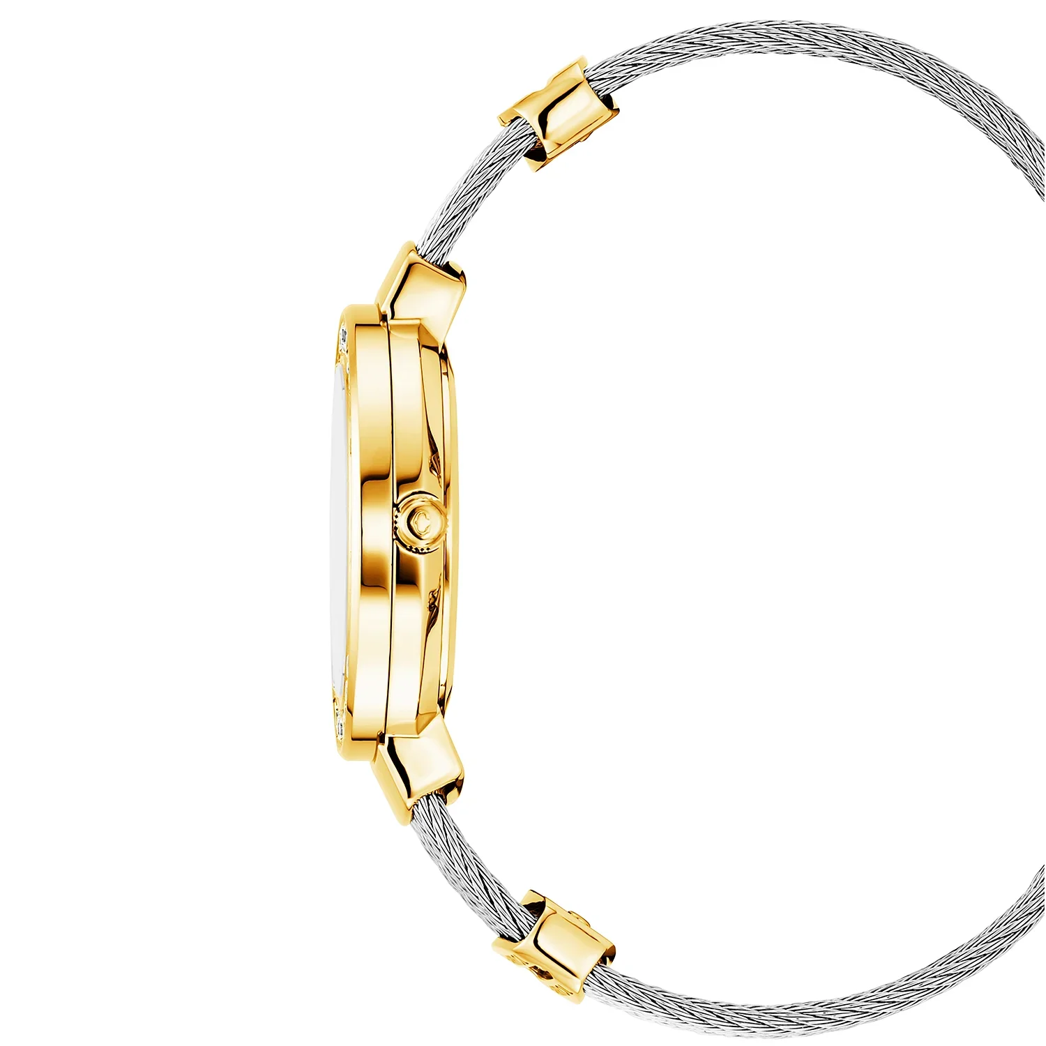 ST TROPEZ®, 30MM, QUARTZ CALIBRE, MOTHER-OF-PEARL DIAL, YELLOW GOLD PVD WITH 30 DIAMONDS BEZEL, STEEL CABLE BRACELET & YELLOW GOLD PVD DECORS - Image 3