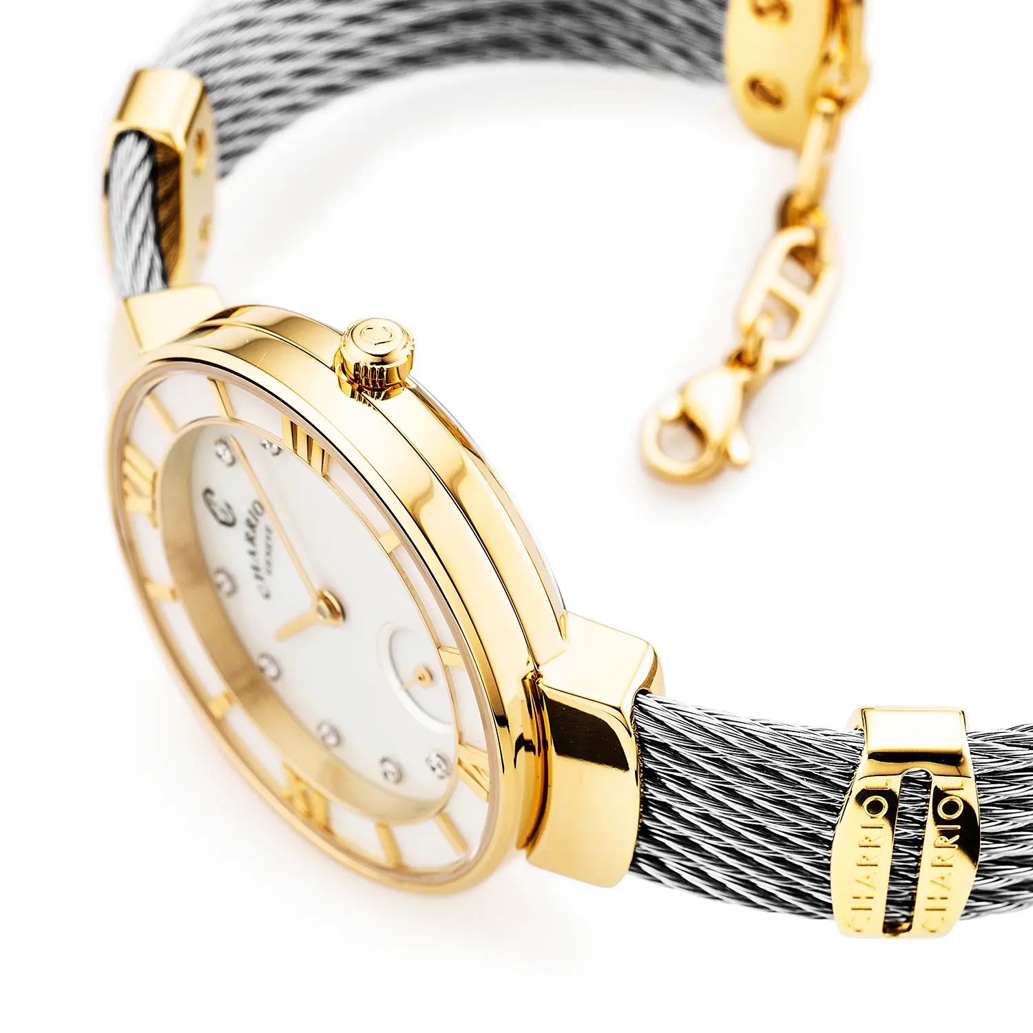 ST TROPEZ, 30MM, QUARTZ CALIBRE, MOTHER-OF-PEARL WITH 10 DIAMONDS DIAL, MOTHER-OF-PEARL BEZEL, STEEL CABLE BRACELET - Image 3